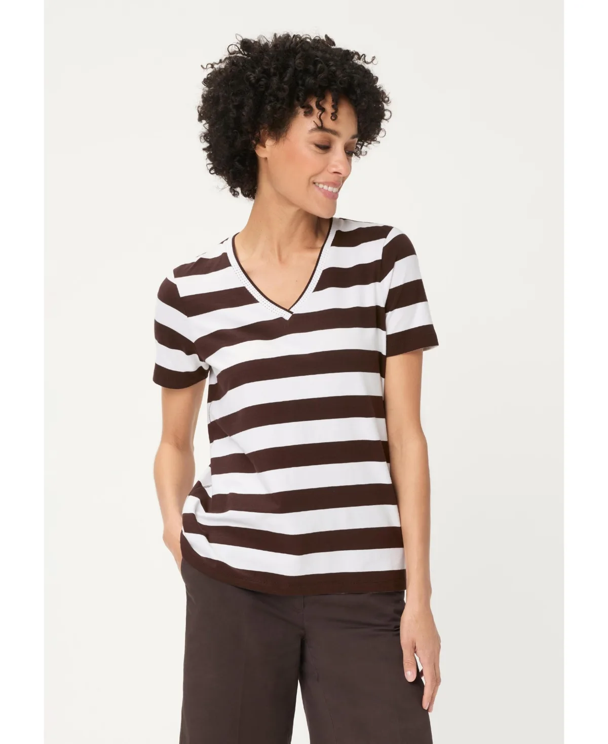 Stripe V-Neck T-Shirt by Olsen