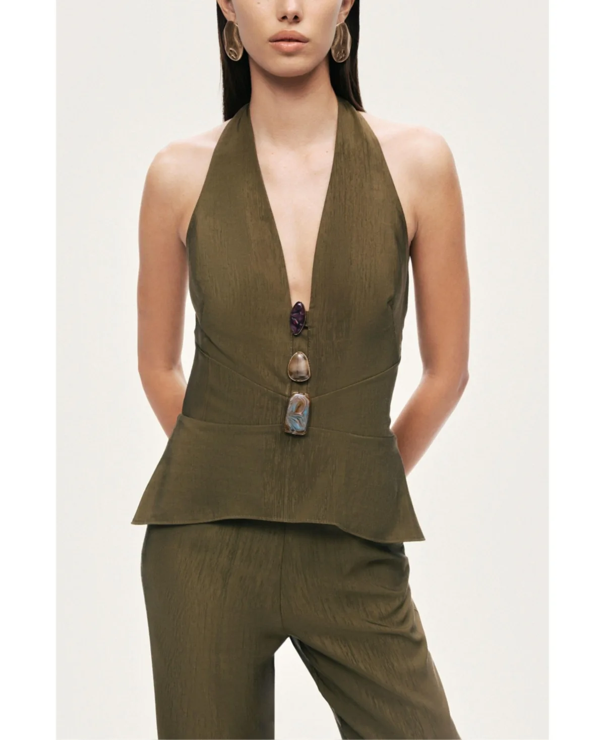Halter Neck Peplum Top by Nocturne