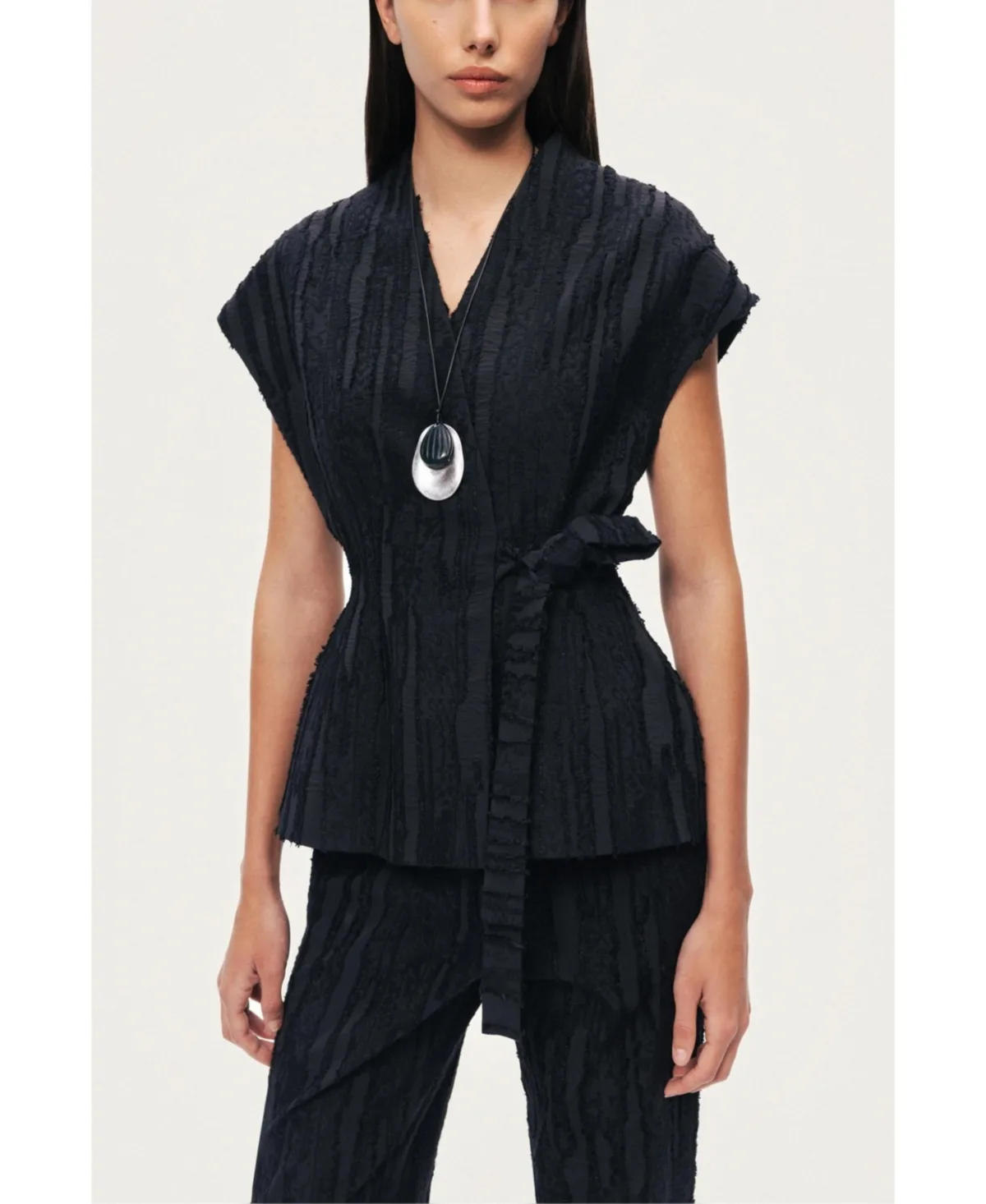 Textured Belted Vest by Nocturne