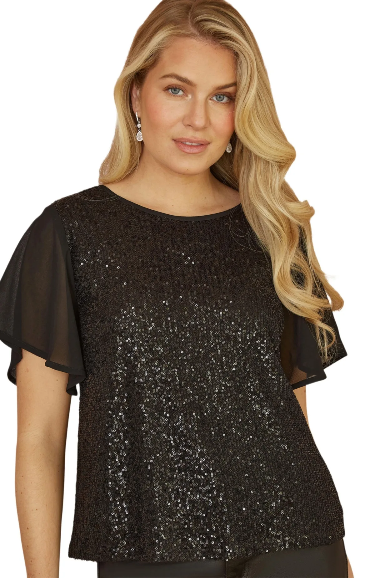 Sheer Sleeve Sequin Top by Yumi
