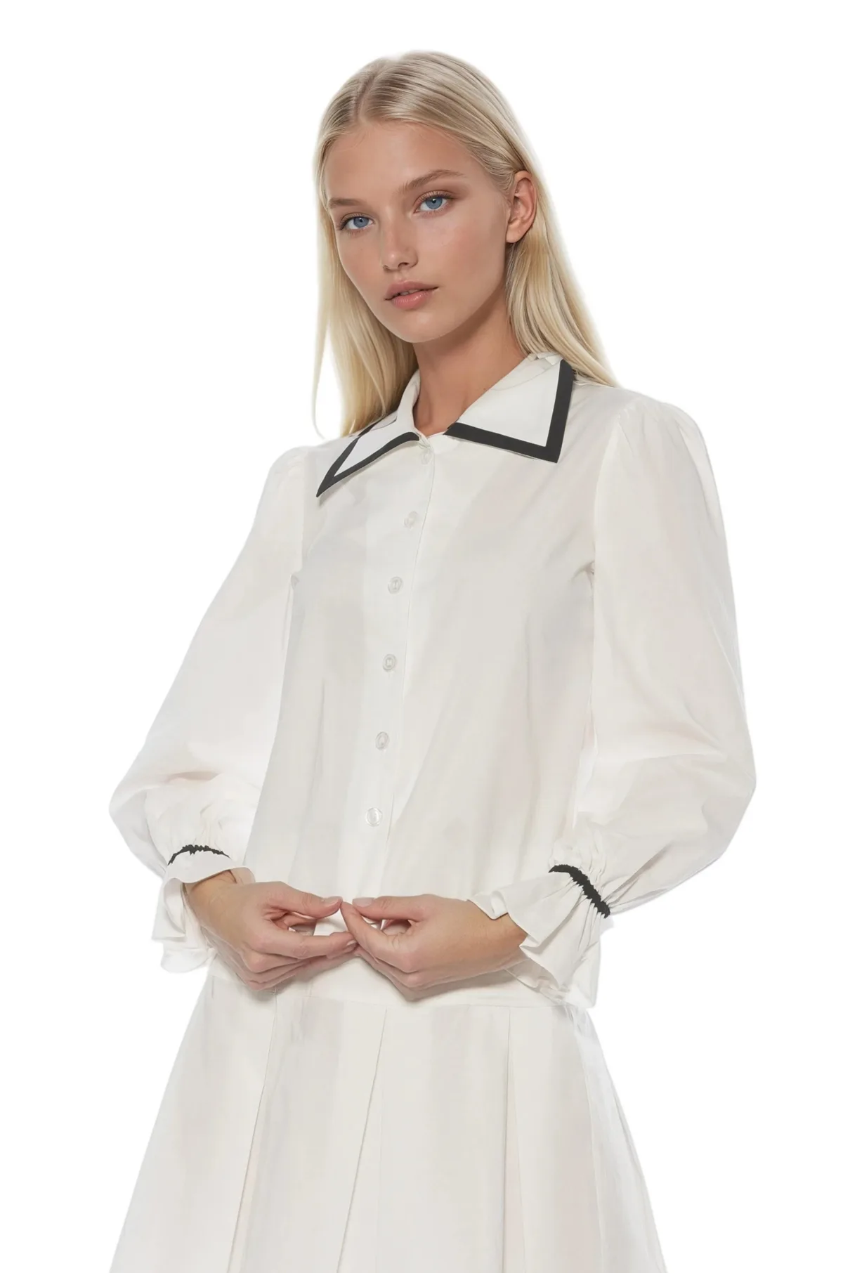 Shannah Long Sleeve Dropped Contrast Collar Blouse