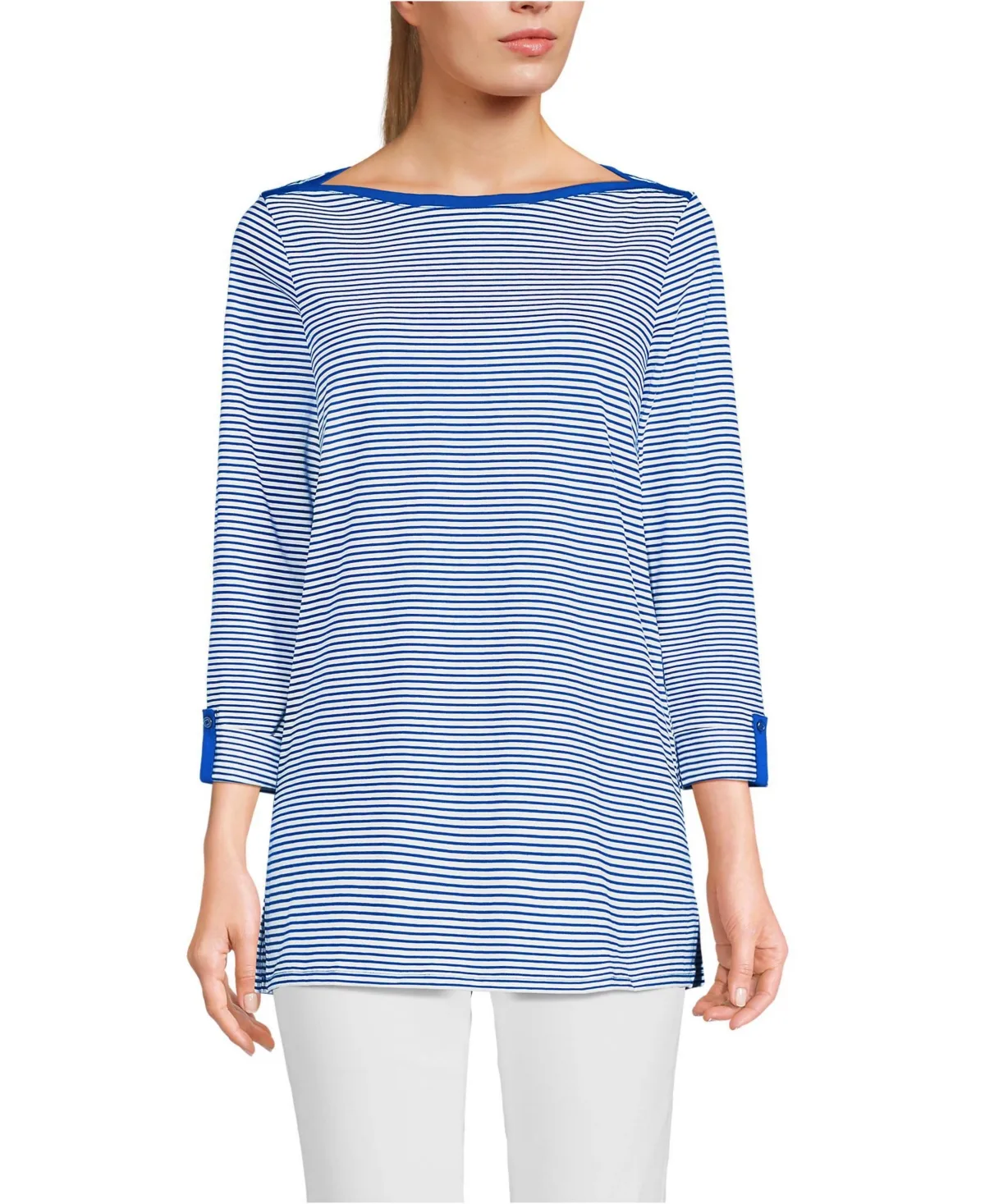 Supima Cotton Adjustable 3/4 Sleeve Boatneck Tunic by Lands' End