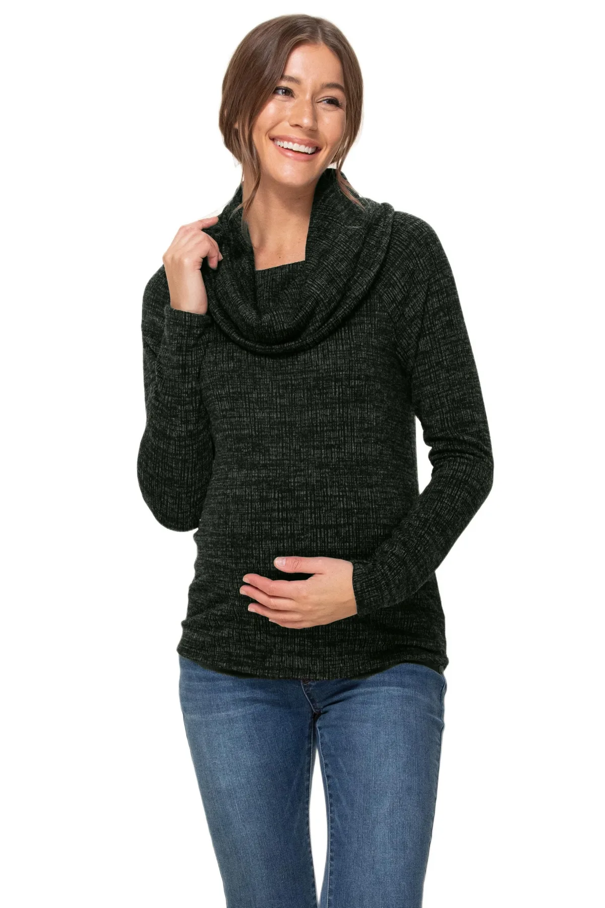 Cowl Neck Long Sleeve Knit Sweater by Hello Miz