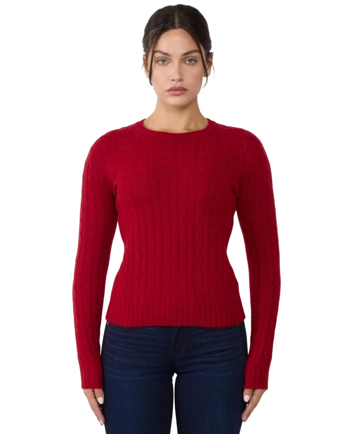 100% Cashmere Crewneck Sweater - Chunky Cashmere Cable-Knit Sweater by Jennie Liu
