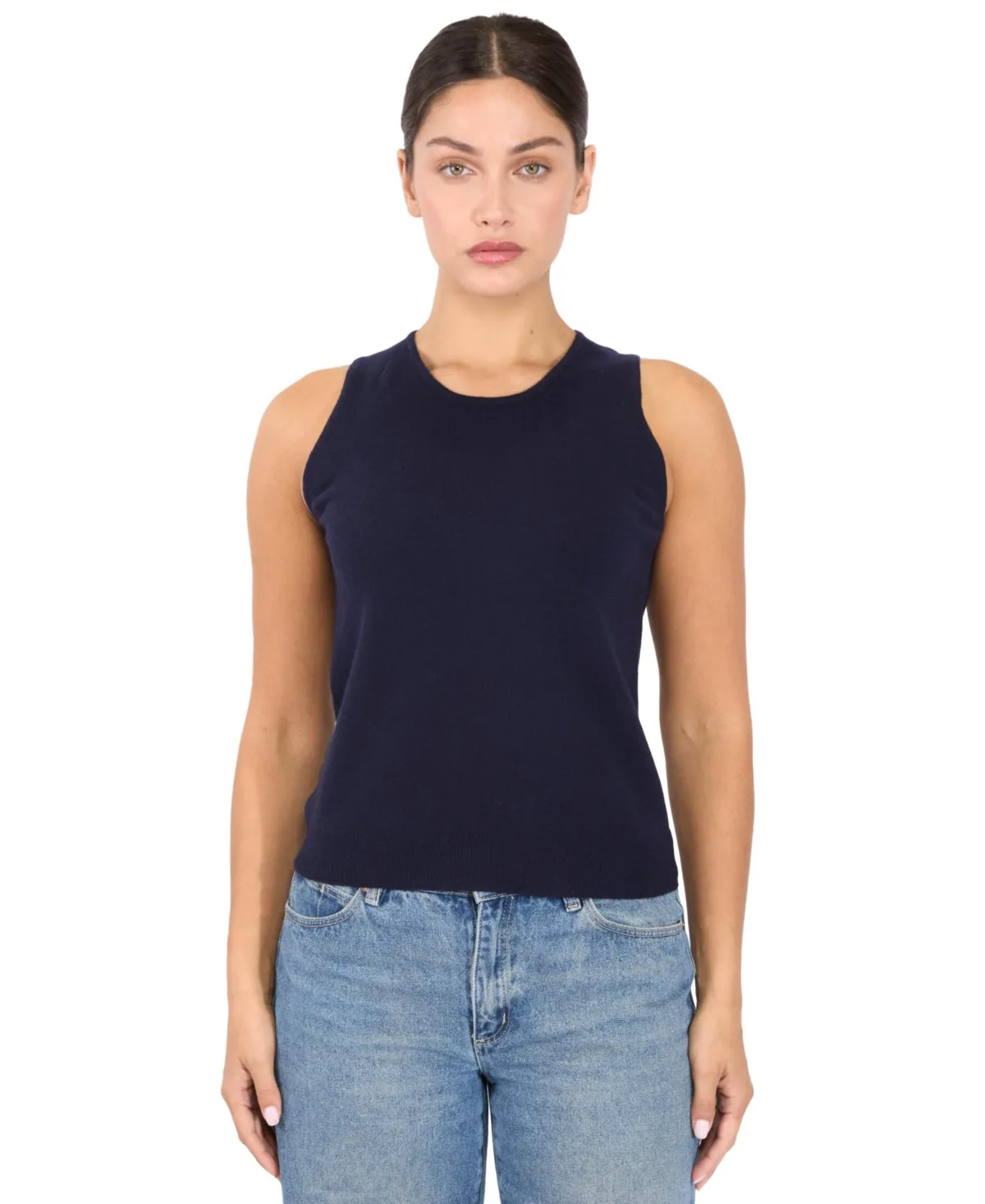 100% Cashmere Tank Tops Sleeveless Crewneck Sweater Vest by Jennie Liu