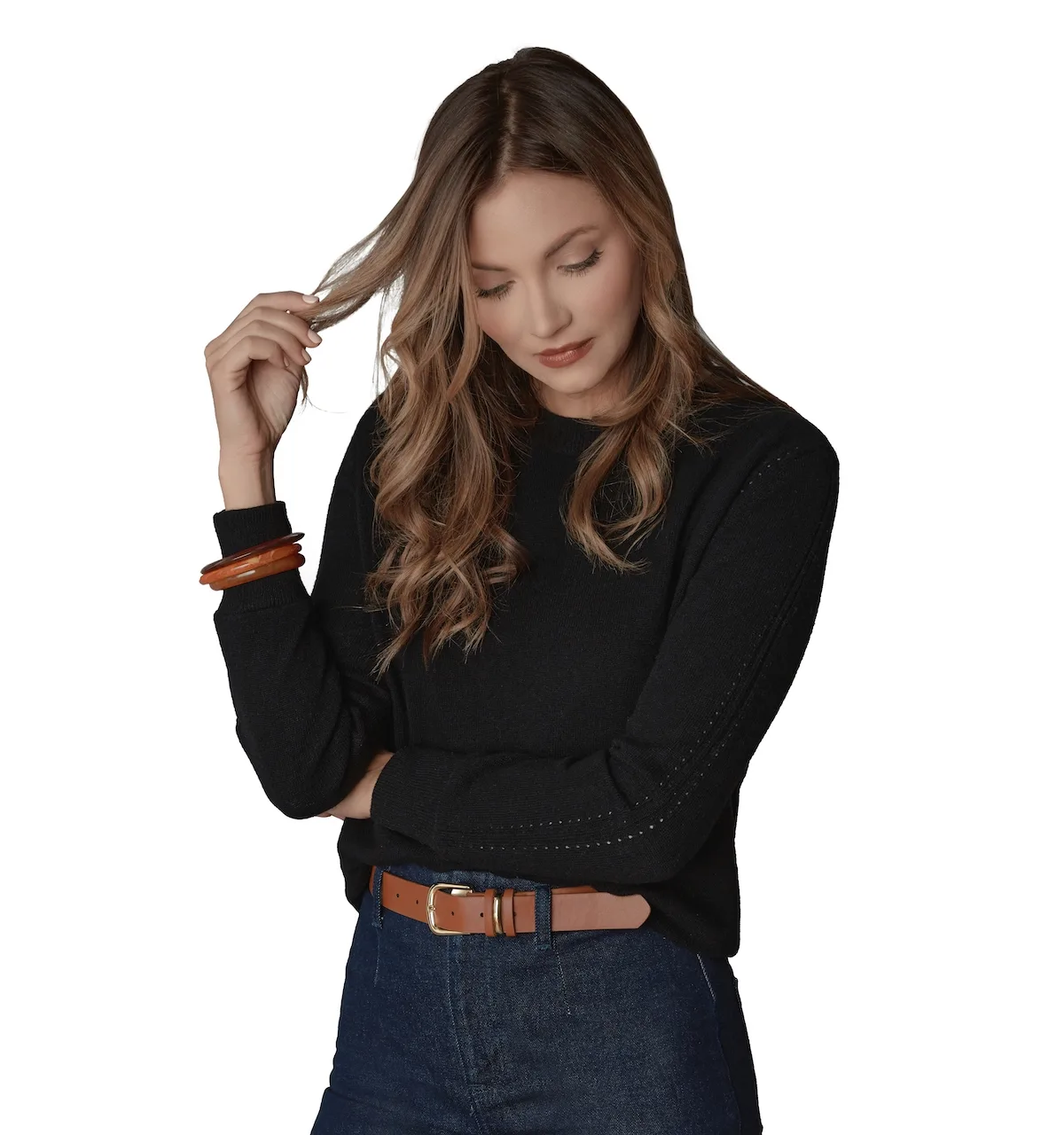 Itch-Free Cashmere Crewneck Sweater with Soft Inner Lining by Luxlined