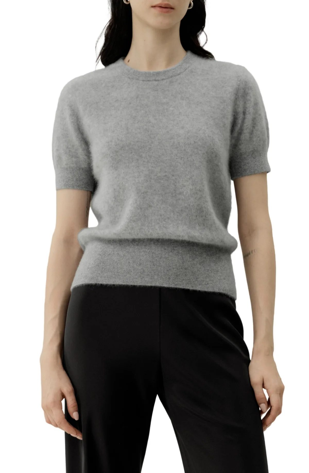 Brushed Cashmere Short-Sleeve Sweater by Lilysilk