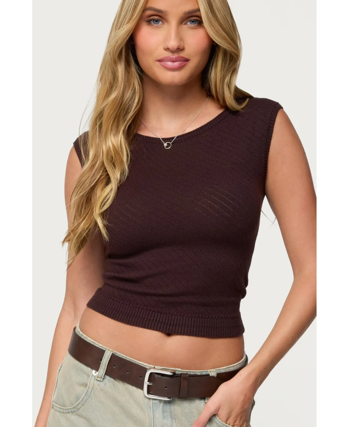 Jarah Pointelle Knit Boat Neck Top by Edikted