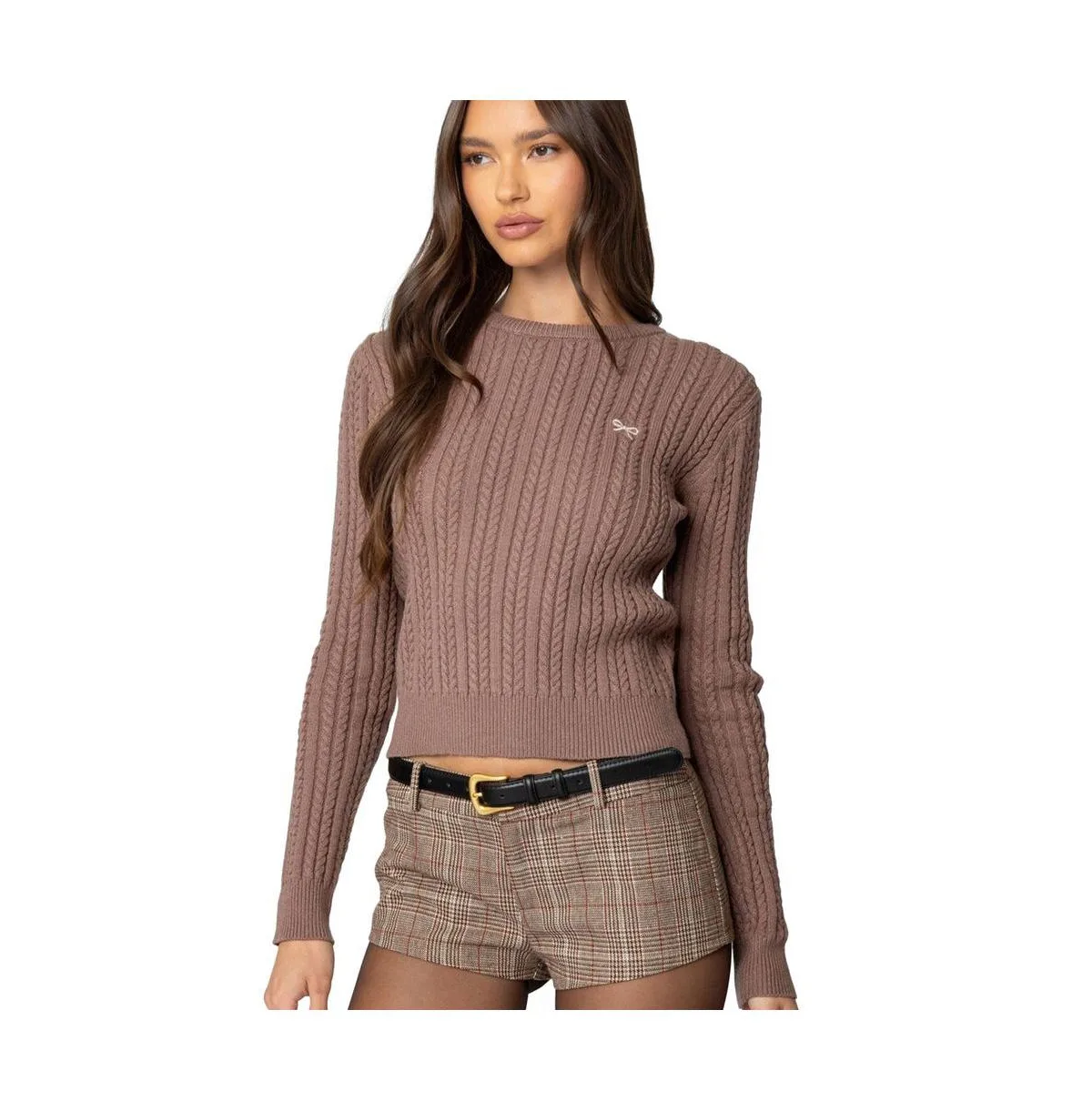 Beverly Bow Cable Knit Sweater by Edikted