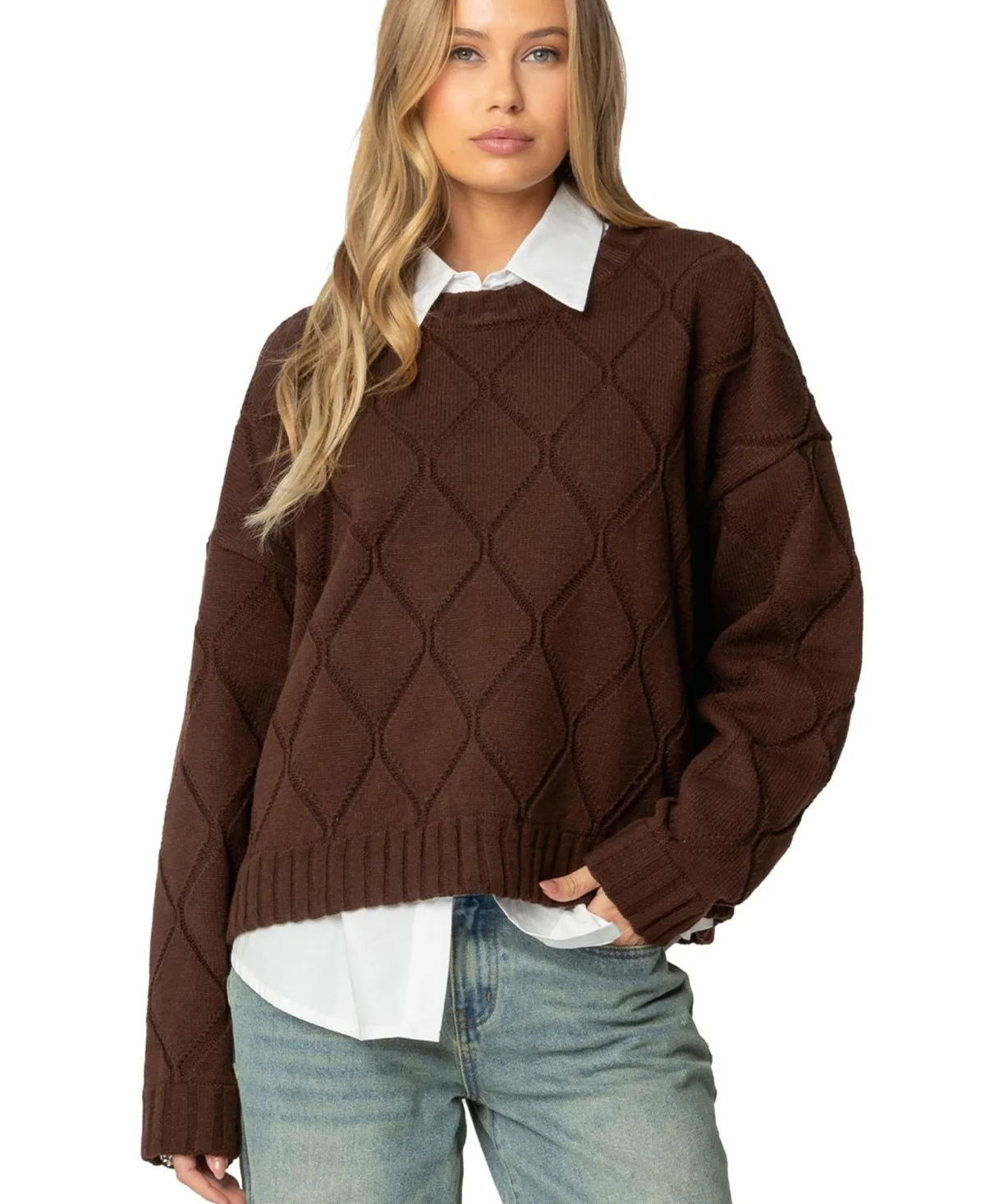 Cass Oversized Textured Knit Sweater by Edikted