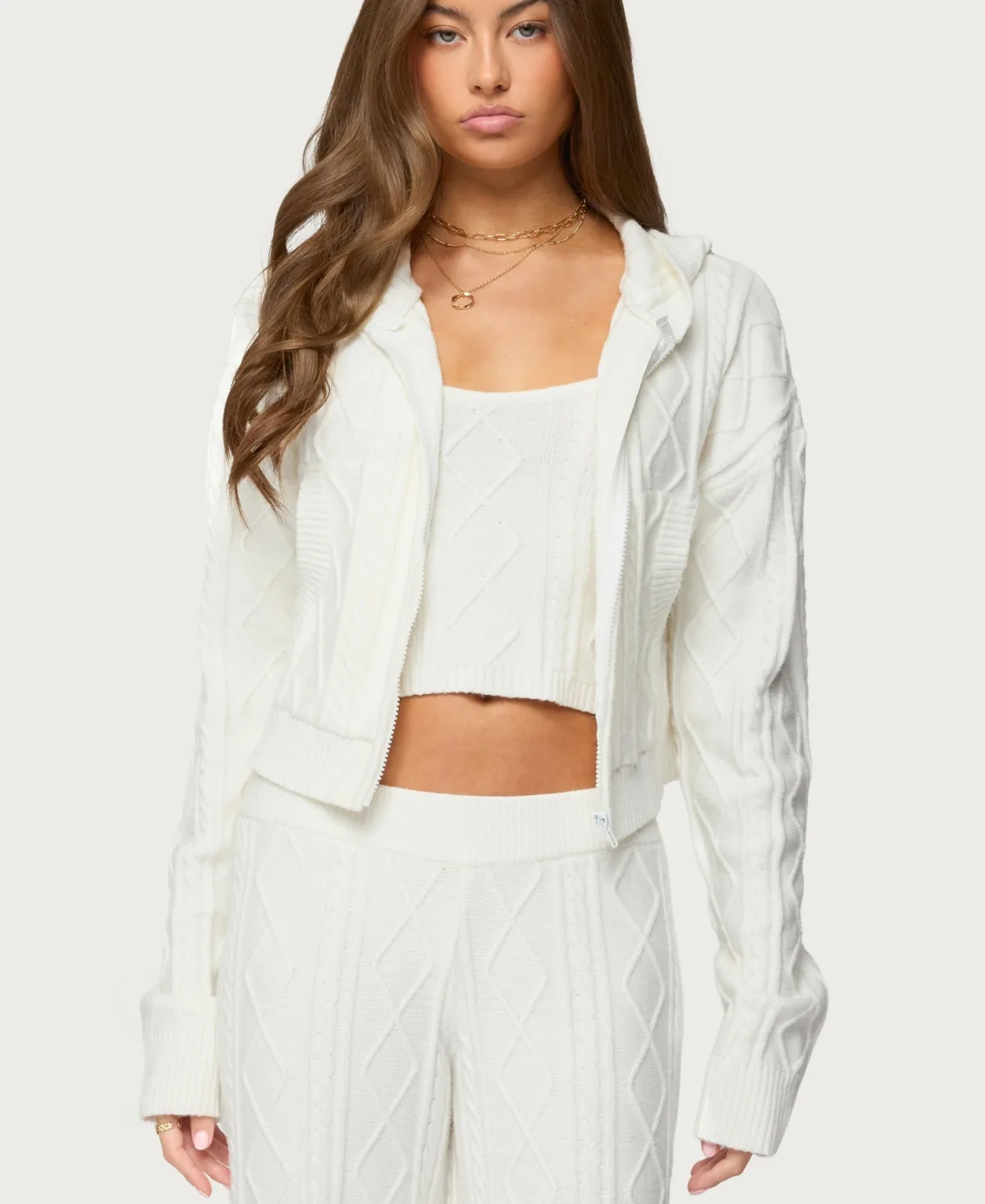 Louise Cable Knit Hooded Cardigan by Edikted