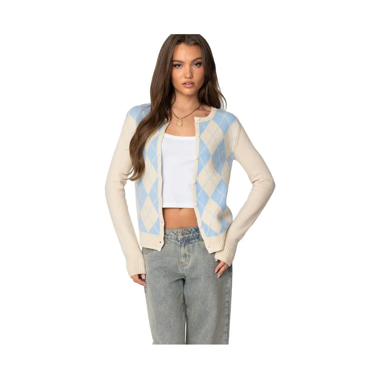 Maybelle Argyle Cardigan by Edikted