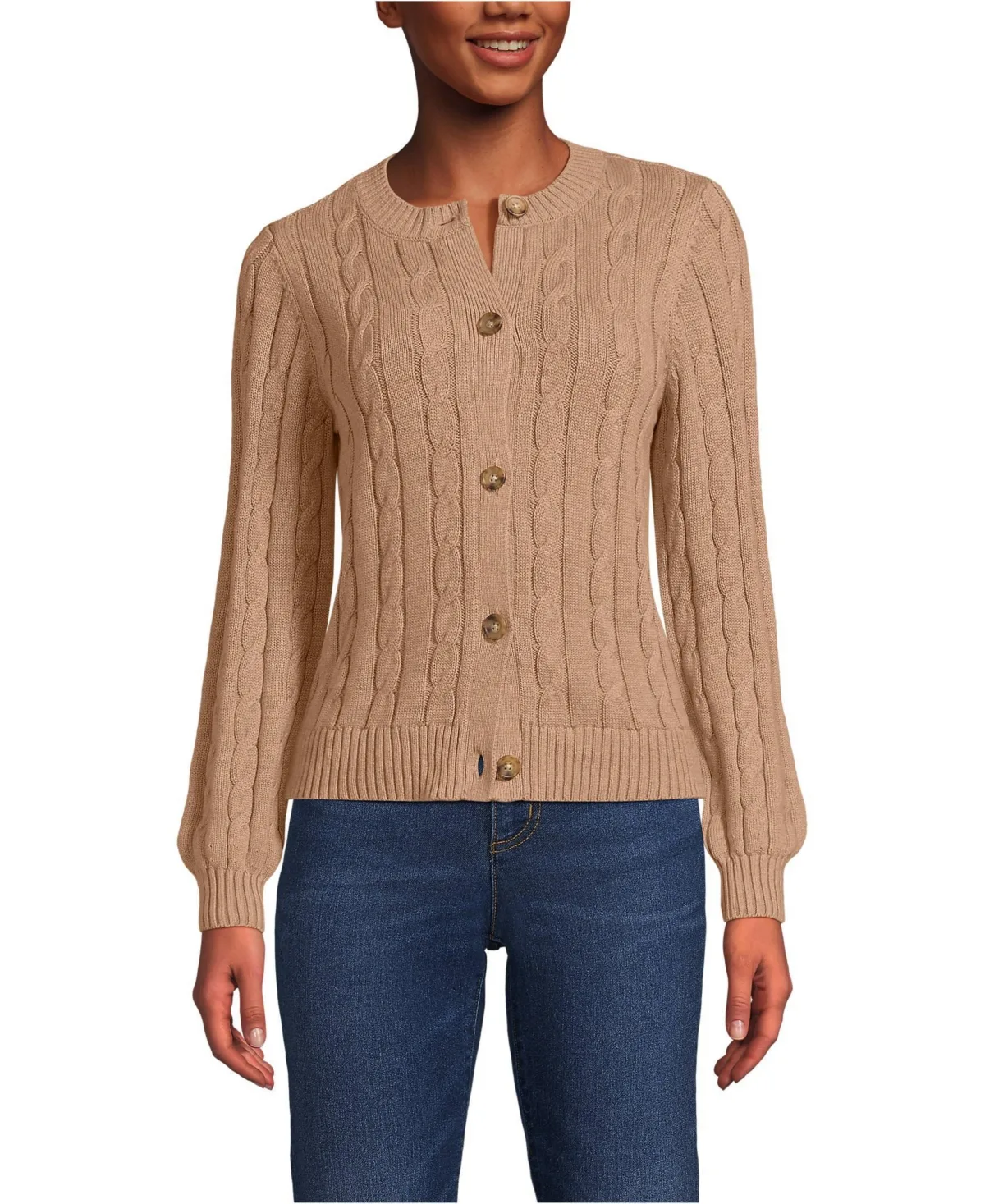 Drifter Classic Cable Crew Neck Cardigan Sweater by Lands' End