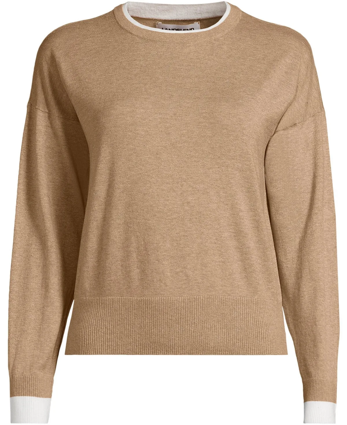Double Trim Cotton Crew Neck Sweater by Lands' End