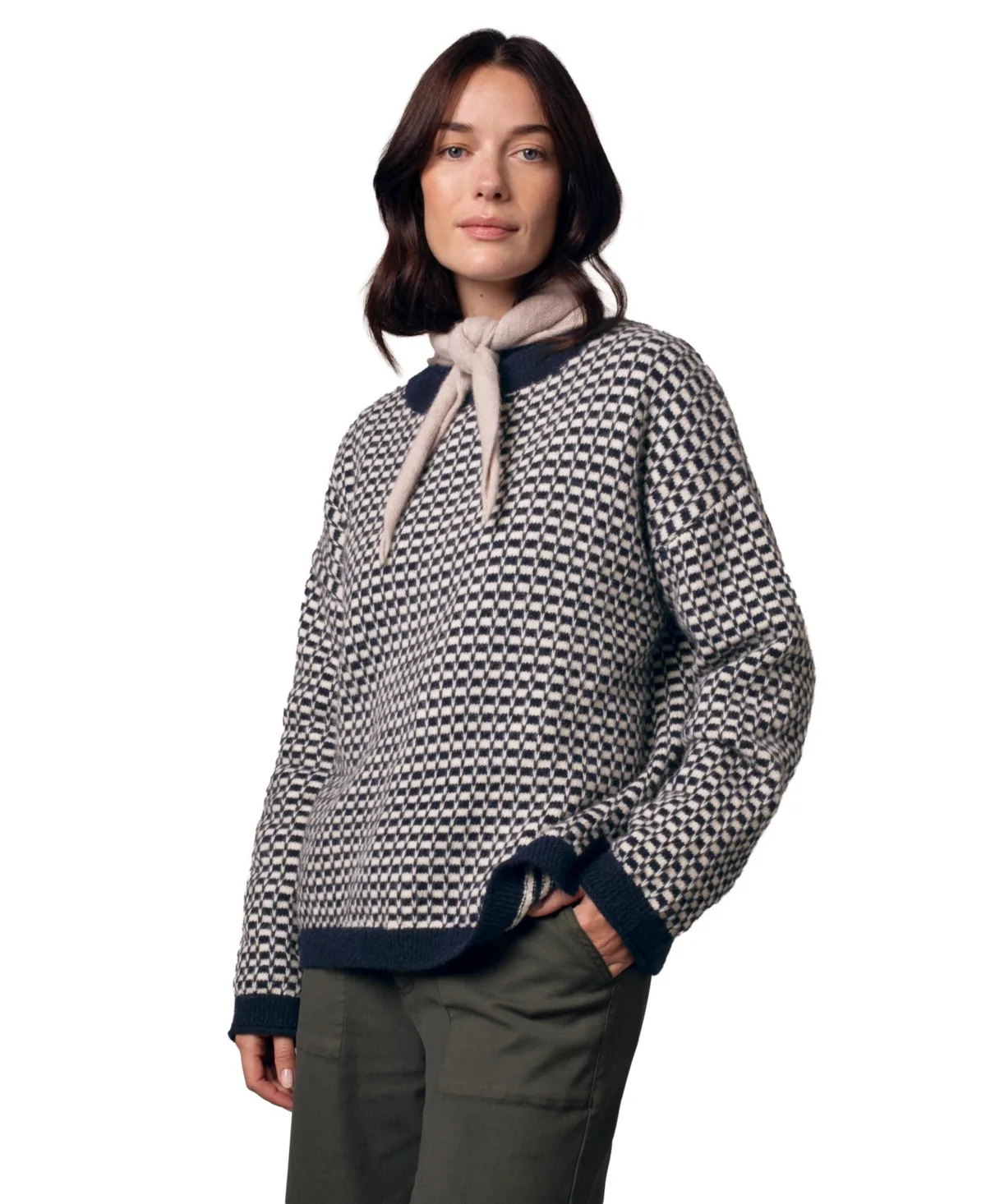 Micro Check Funnel Neck Sweater by Celtic & Co.