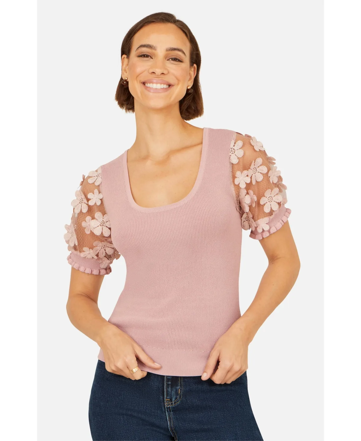 Floral Applique Knitted Top by Yumi