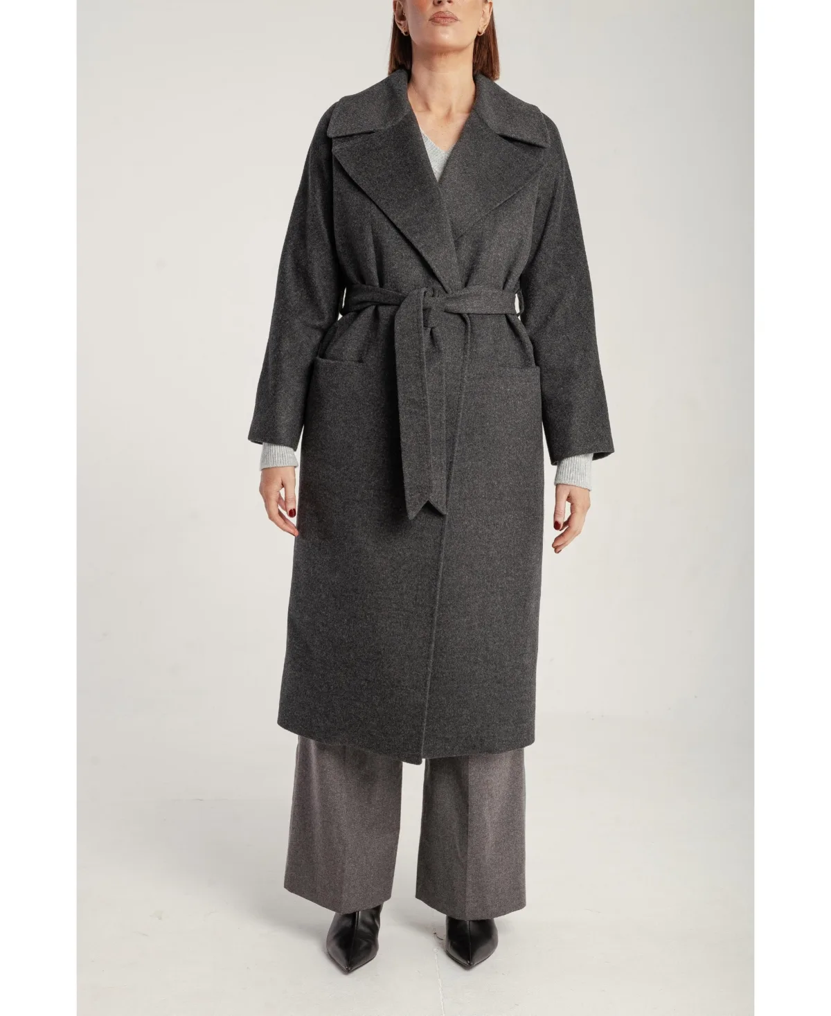 Pure Cashmere Wrap Belted Midi Coat by 1982