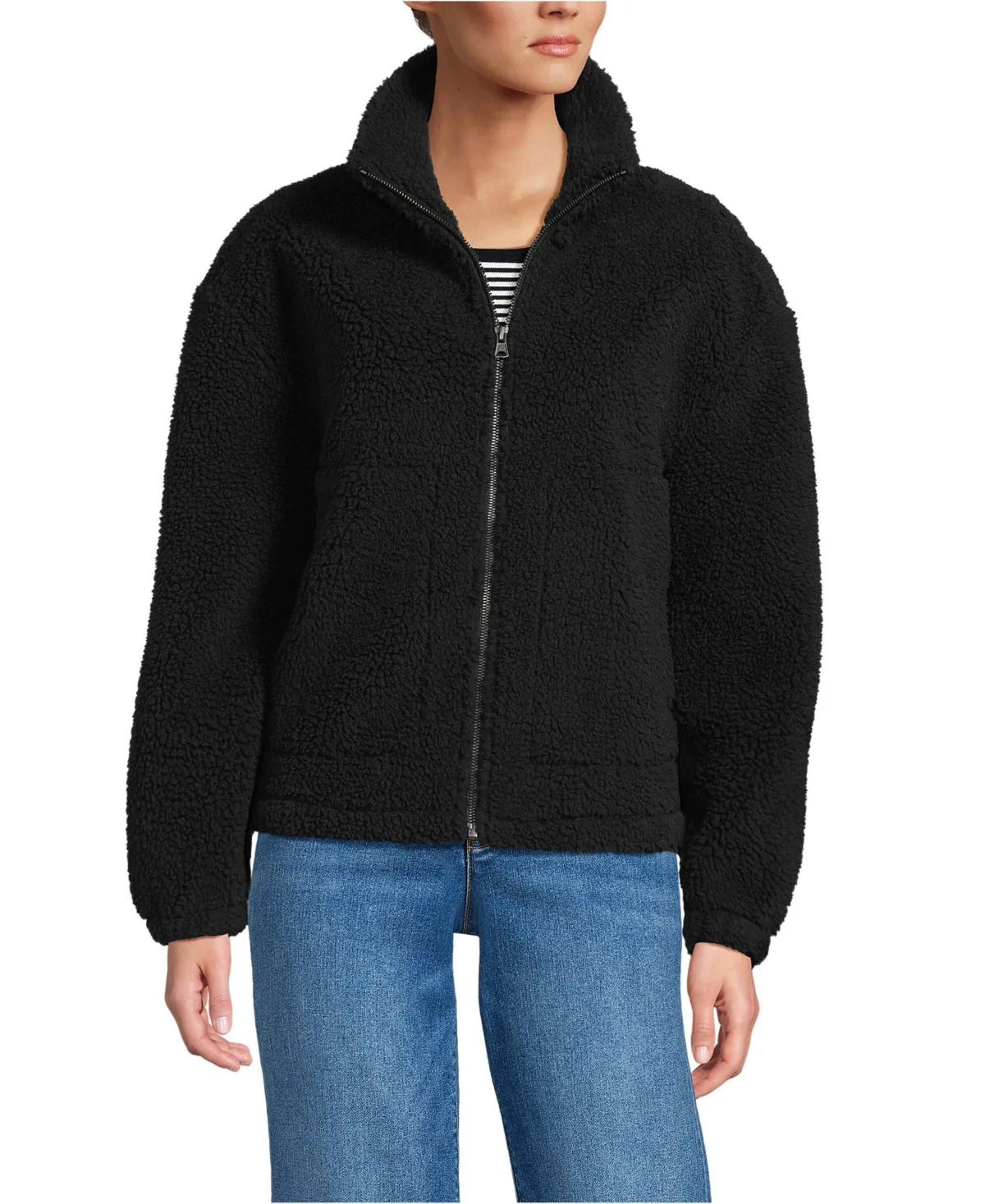 Faux Shearling Zip Front Fleece Jacket by Lands' End