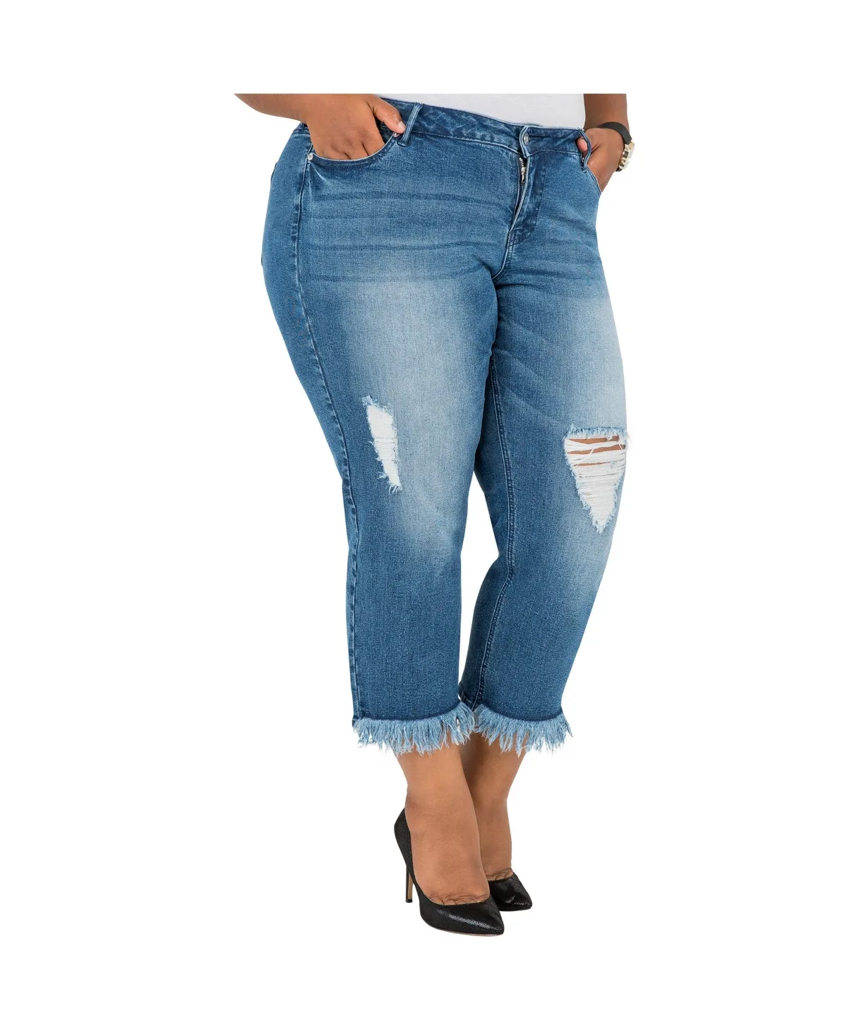 Curvy-Fit Frayed Cropped Ankle Jeans by Poetic Justice