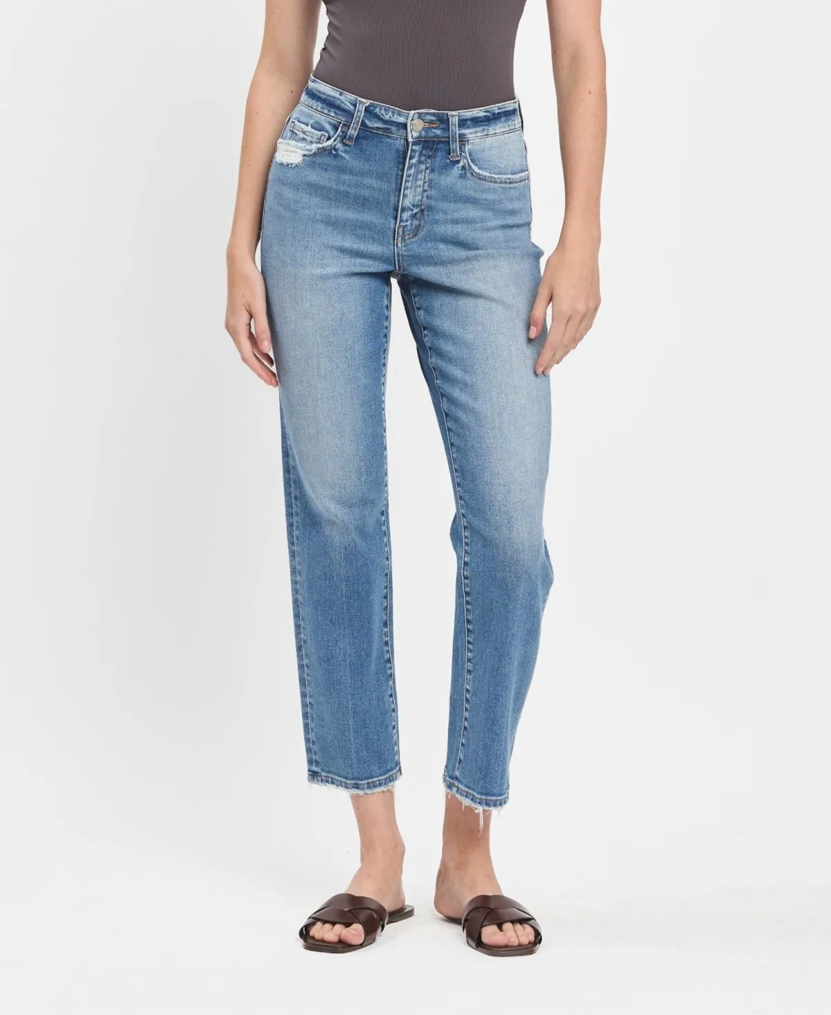 High Rise Tapered Ankle Straight Jeans by Vervet
