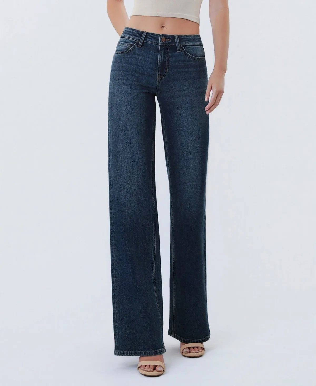 Mid Rise Full Length Wide Leg Jeans by Flying Monkey