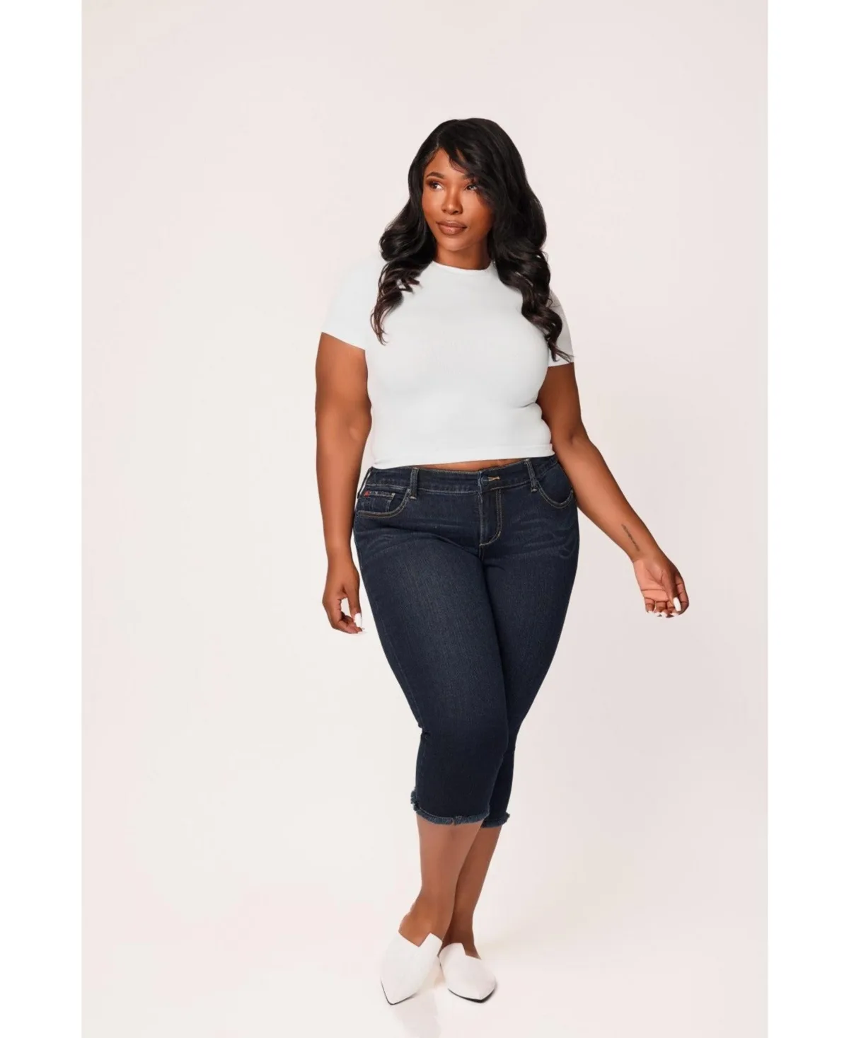 Denim Crop Jeans with Frayed Hem by Slink Jeans