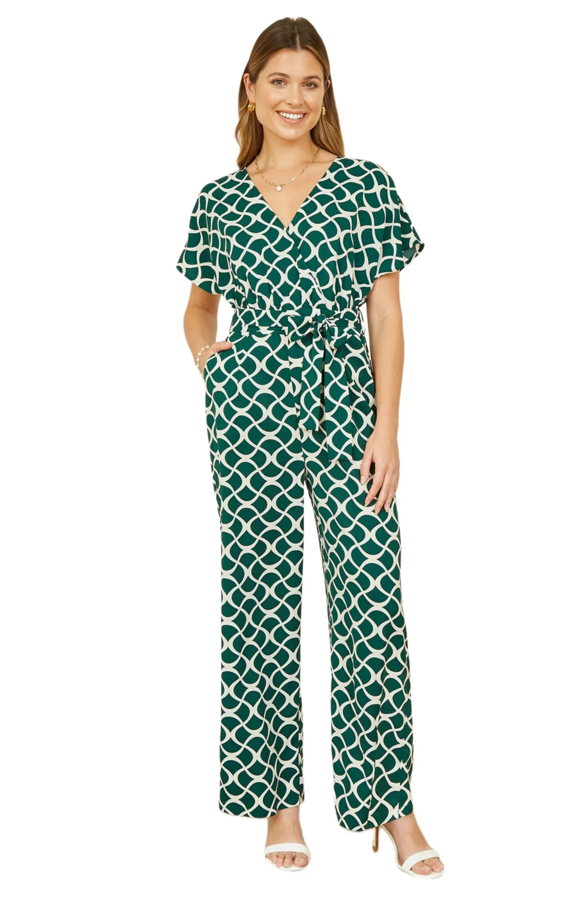 Geometric Print Wrap Jumpsuit by Yumi