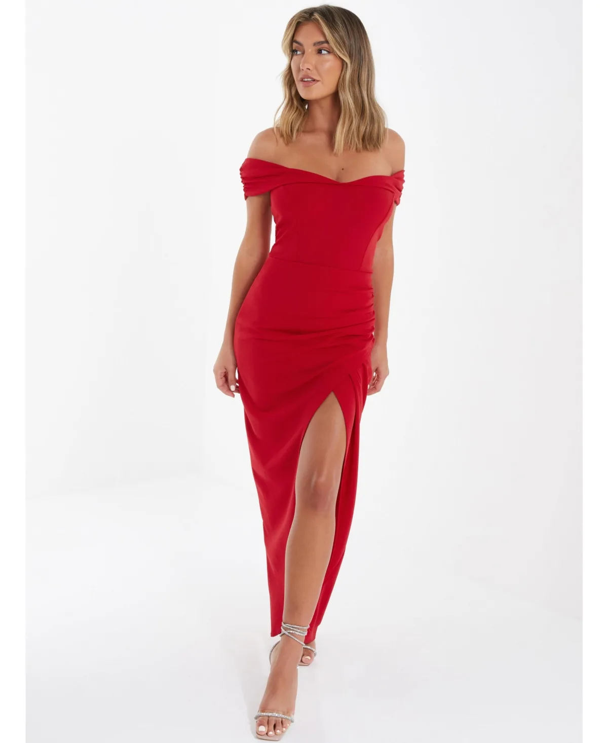 Scuba Crepe Bardot Maxi Dress by Quiz