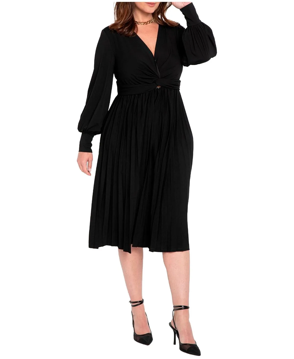 Knot Front Pleated Skirt Dress