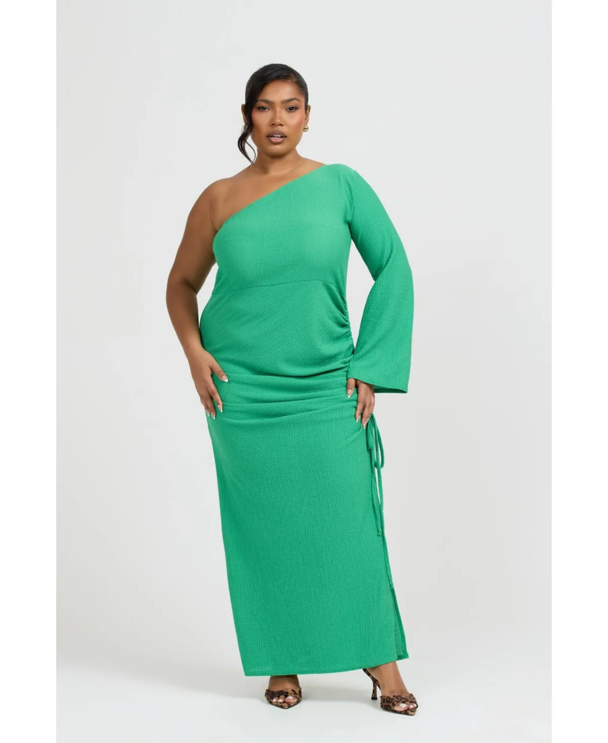 One Shoulder Flare Sleeve Maxi Dress by Fashion-szn Curve