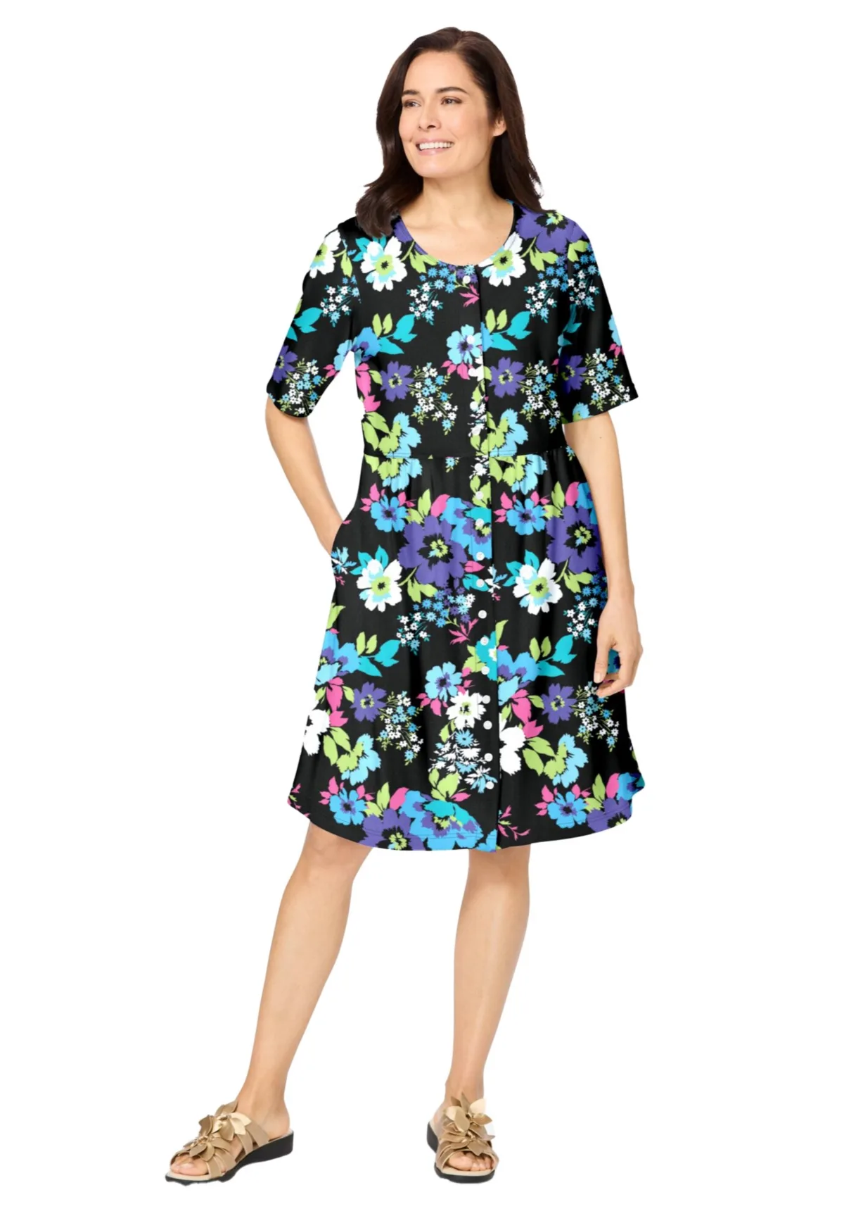 Within Button-Front Short Essential Dress by Woman Within