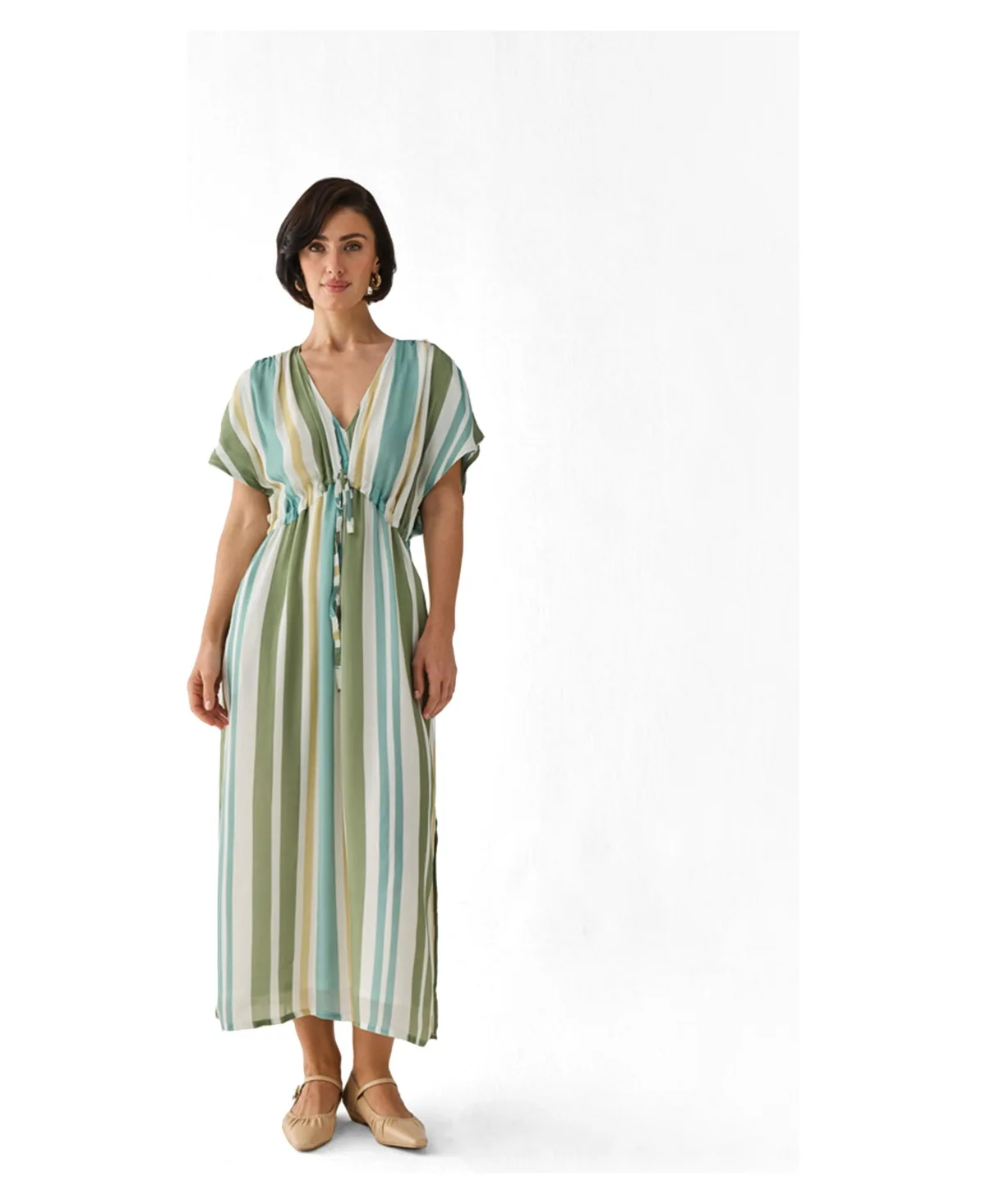 Striped Drawstring Waist Maxi Dress by Reistor