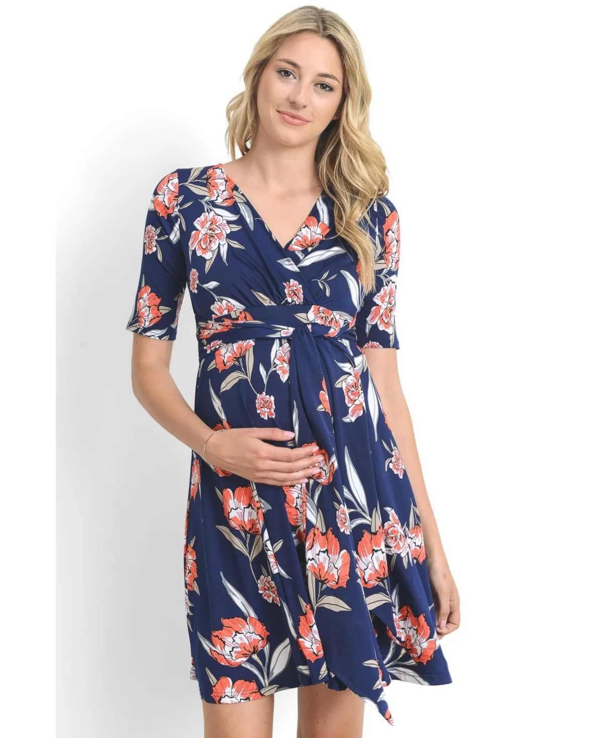 V-Neck Floral Wrap Nursing Dress with Tie Waist by Hello Miz