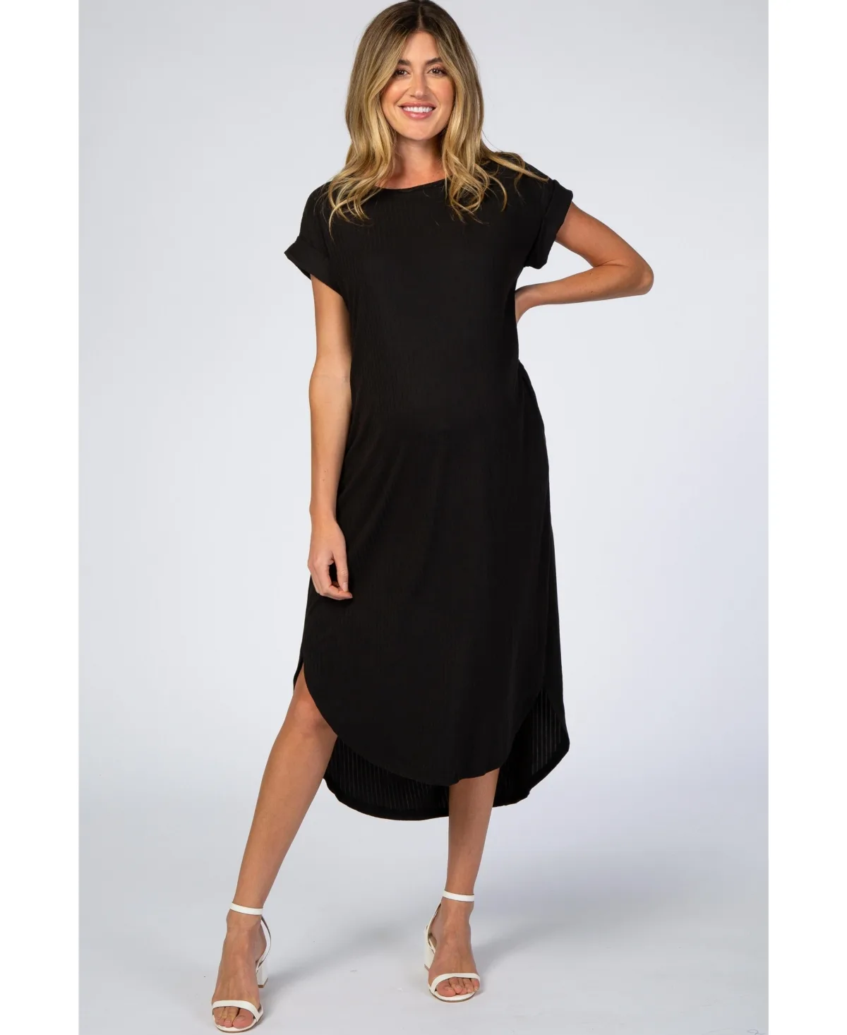 Ribbed Curved Hem Midi Dress by Pinkblush