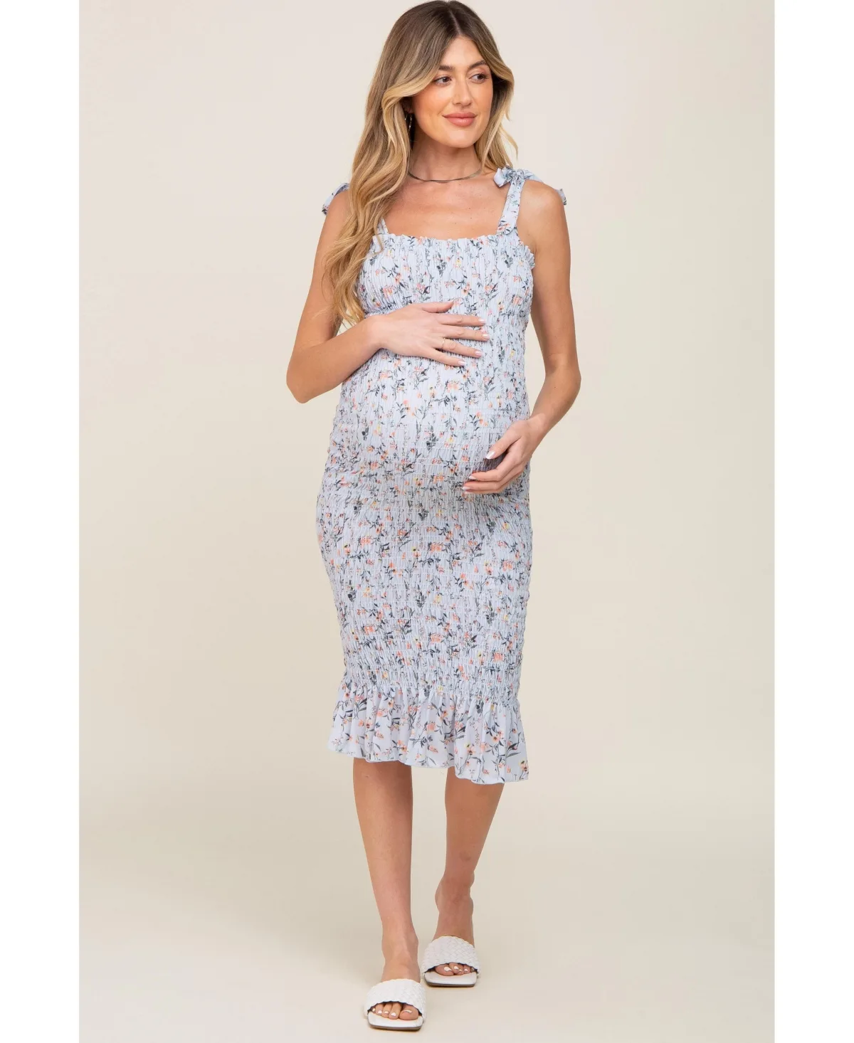Floral Smocked Fitted Maternity Dress by Pinkblush