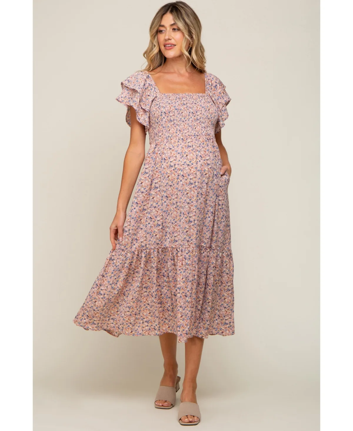 Floral Flutter Midi Dress by Pinkblush
