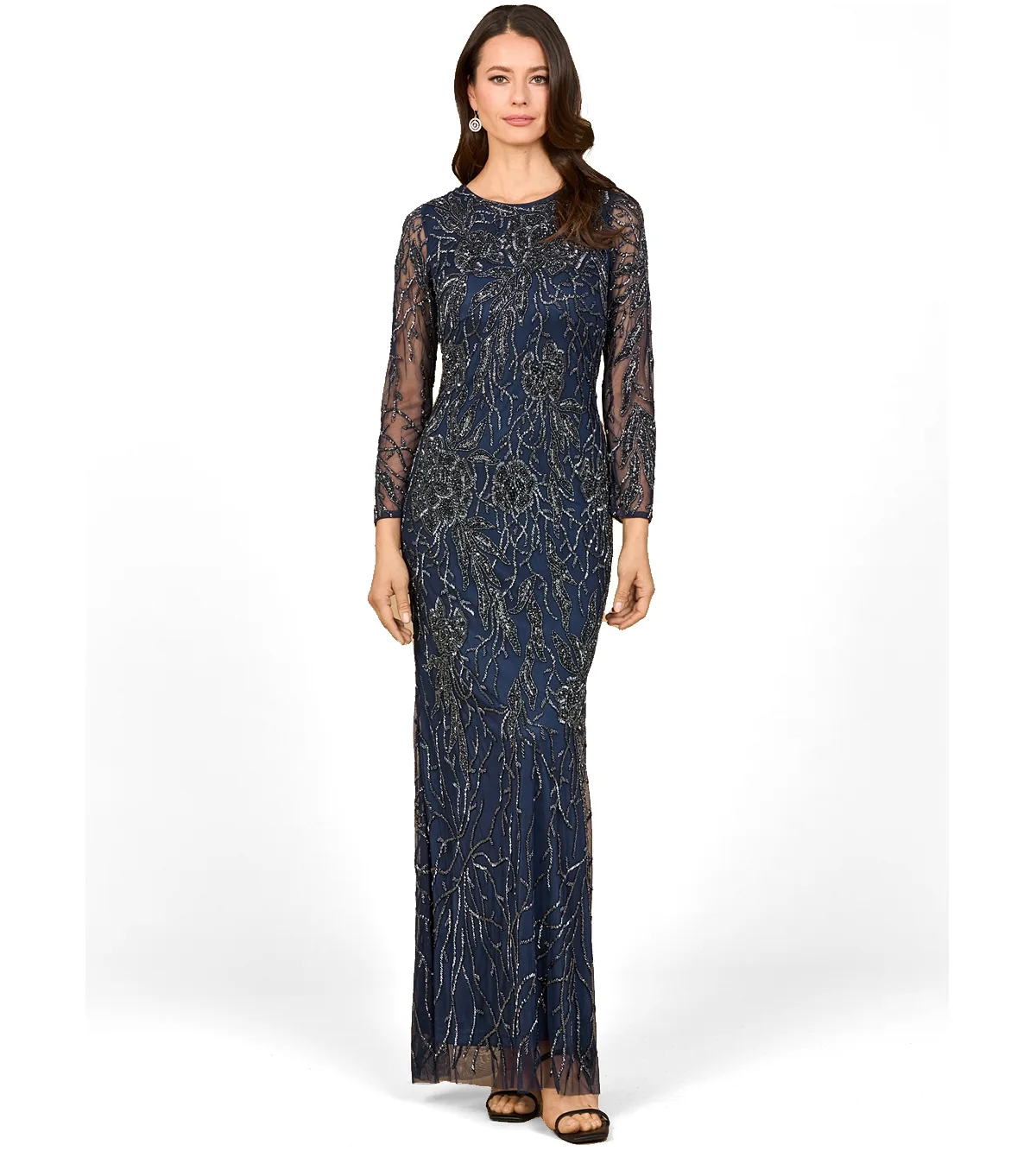 Long Sleeve High Neck Beaded Gown