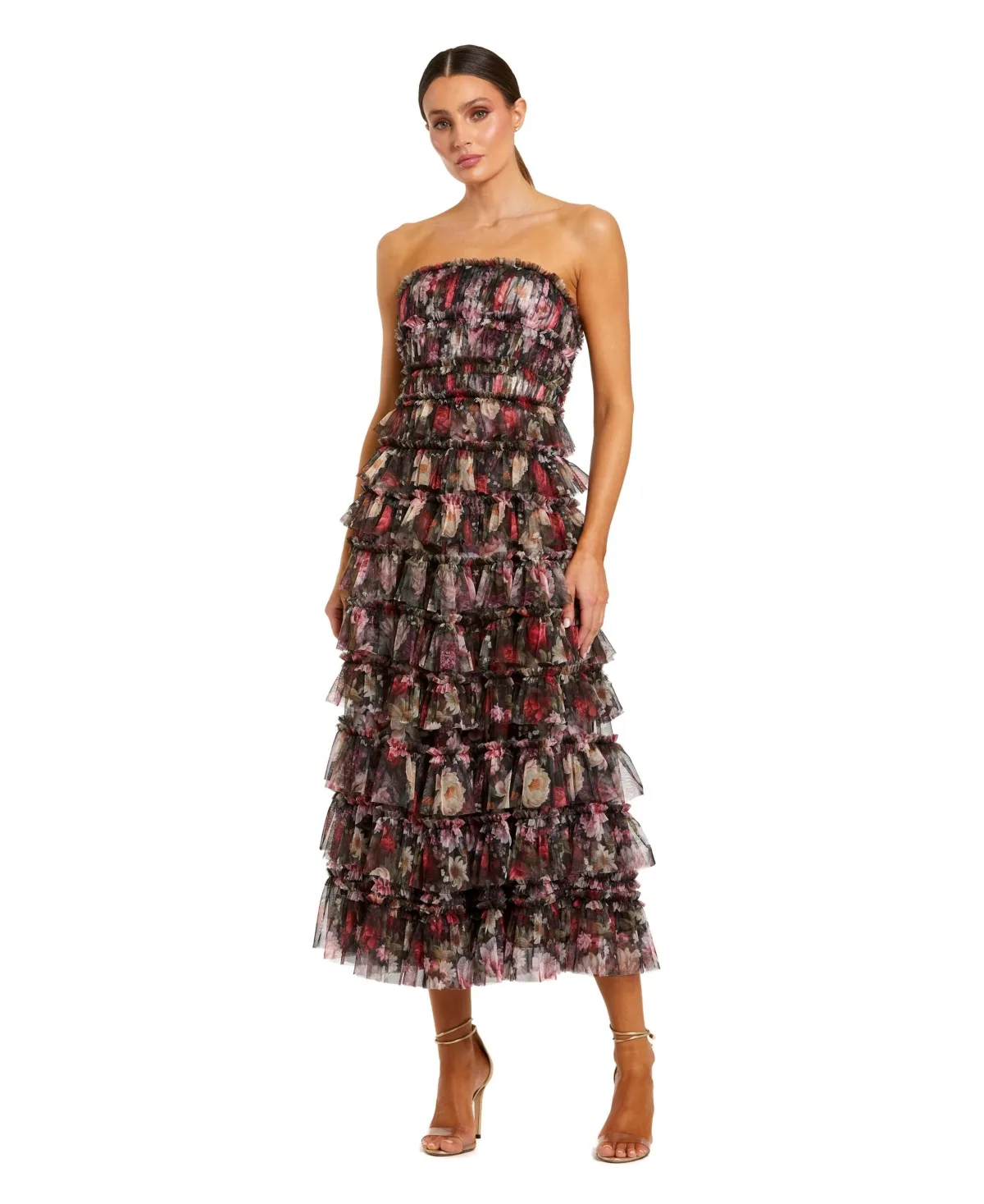 Strapless Micro Ruffle a Line Midi Dress by Mac Duggal