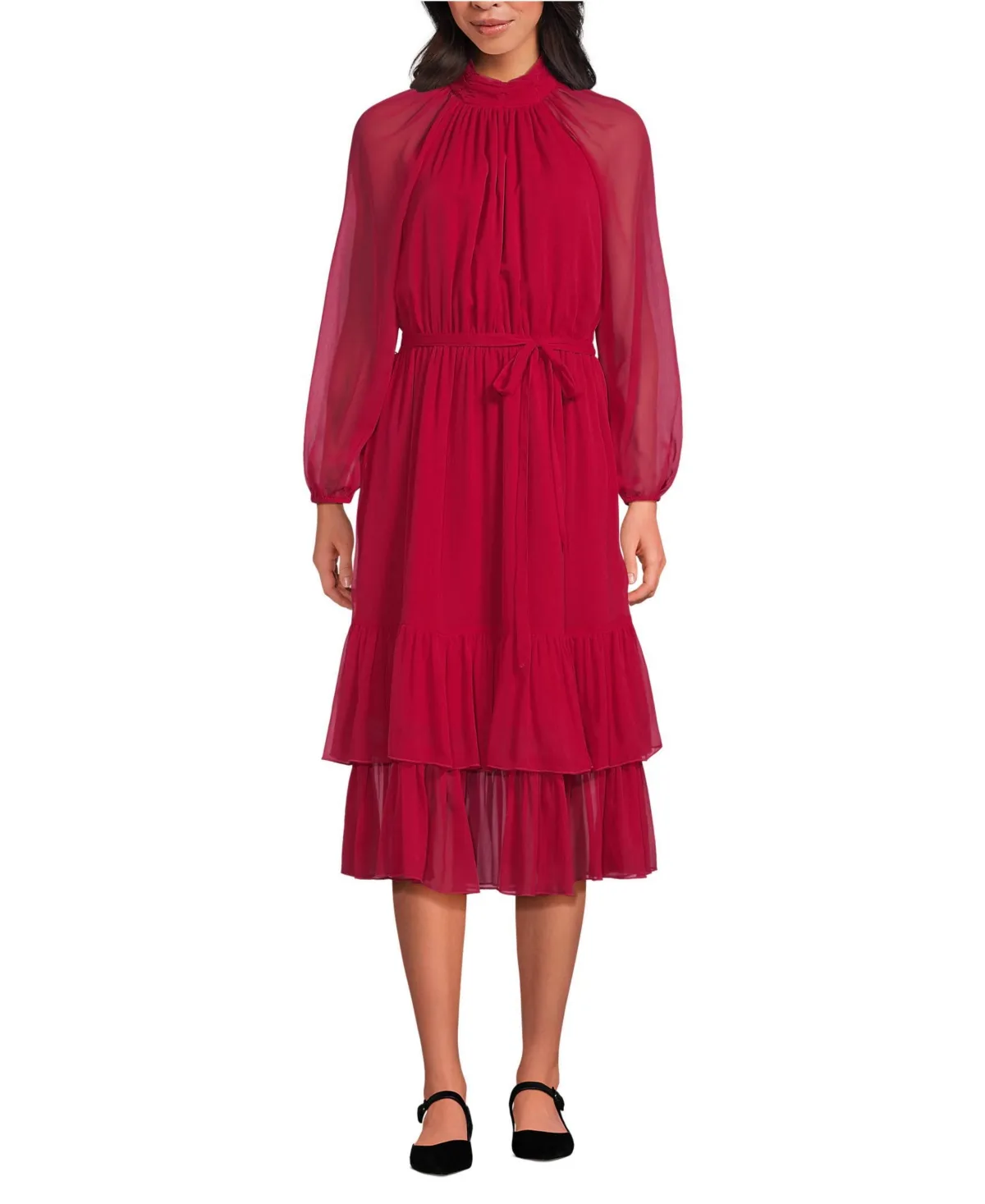 Crinkle Chiffon Ruffle Dress by Lands' End