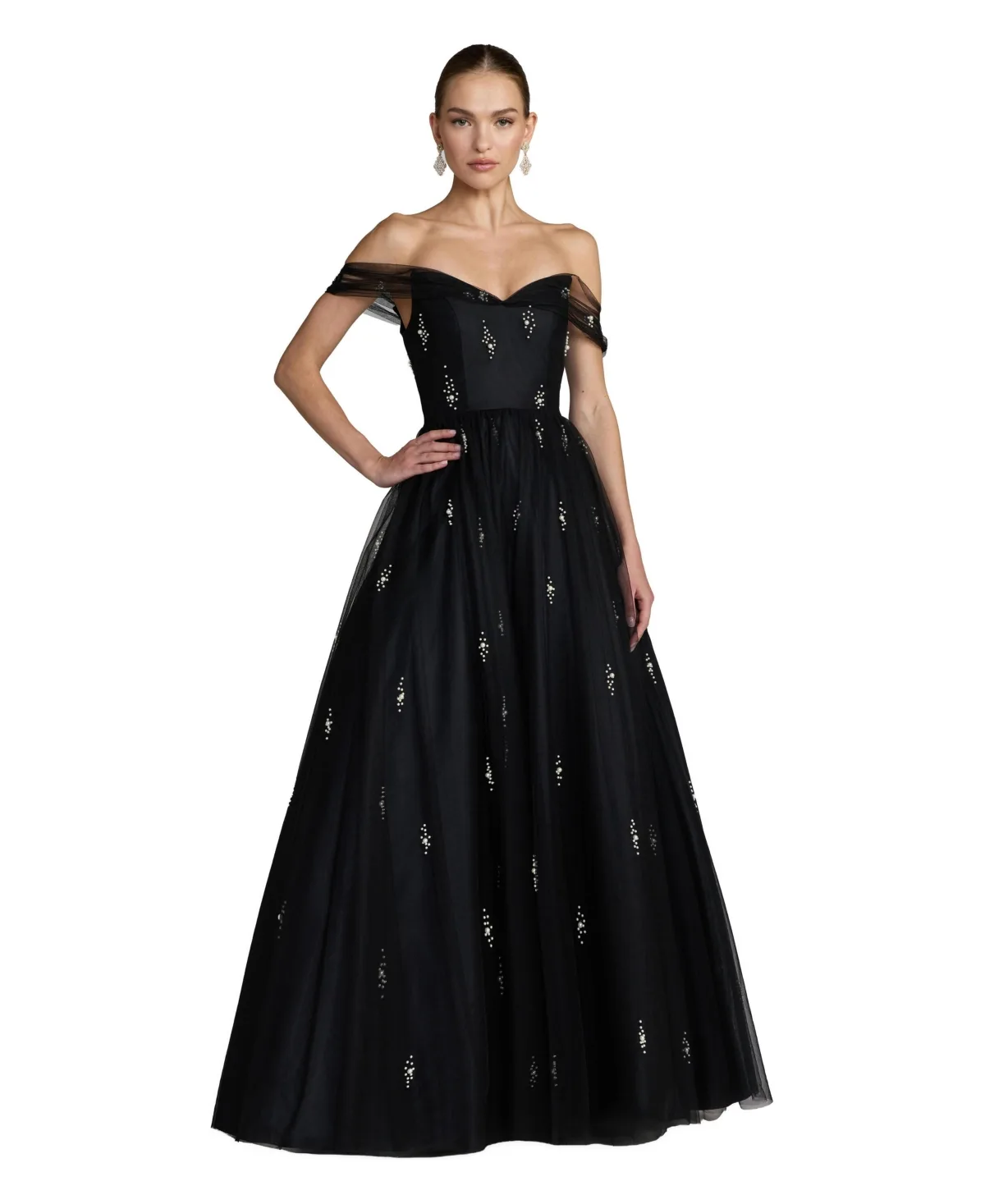 Pearl Embellished Off the Shoulder Ball Gown by Mac Duggal
