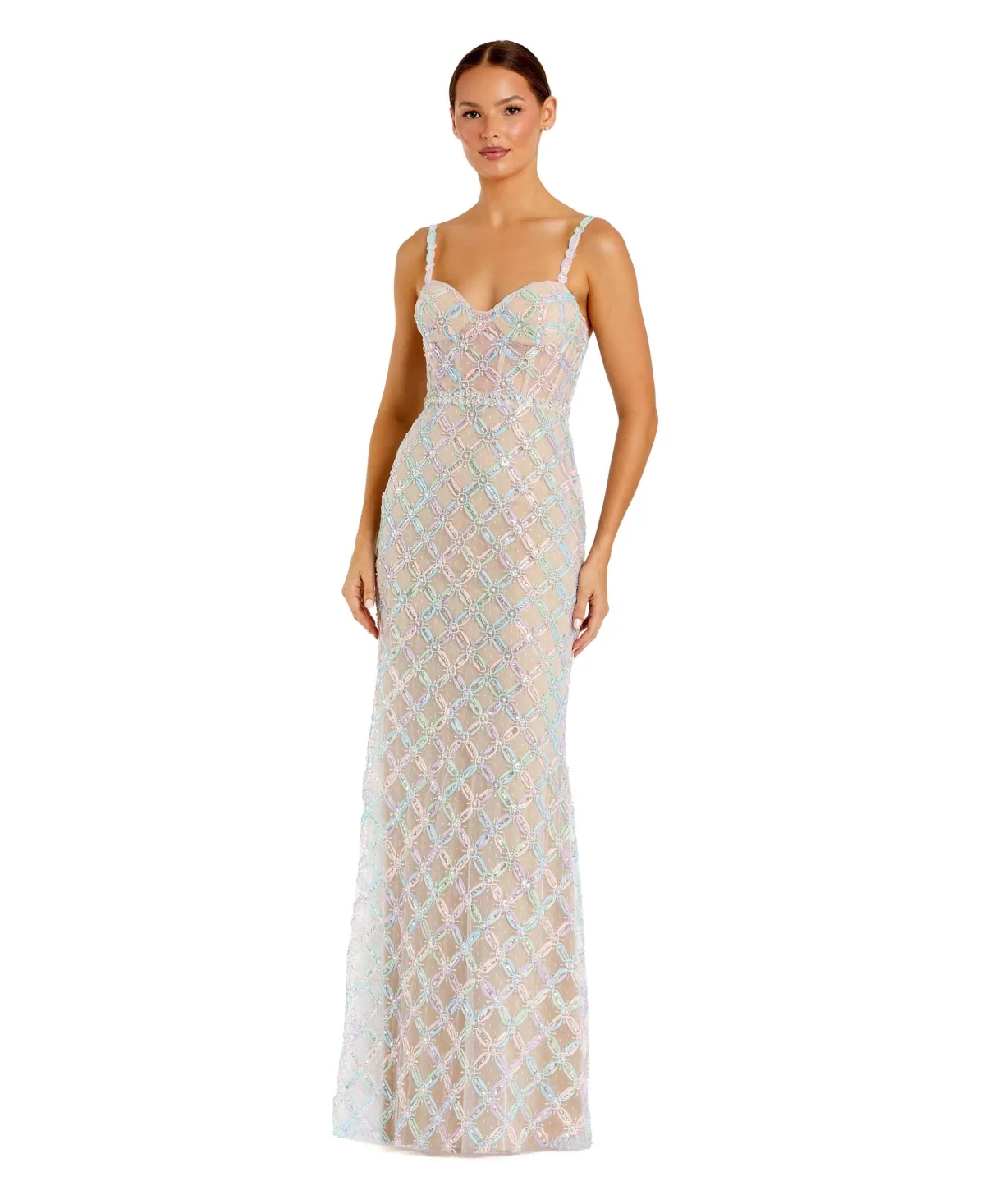 Pearl Embellished Sleeveless Bustier Gown by Mac Duggal