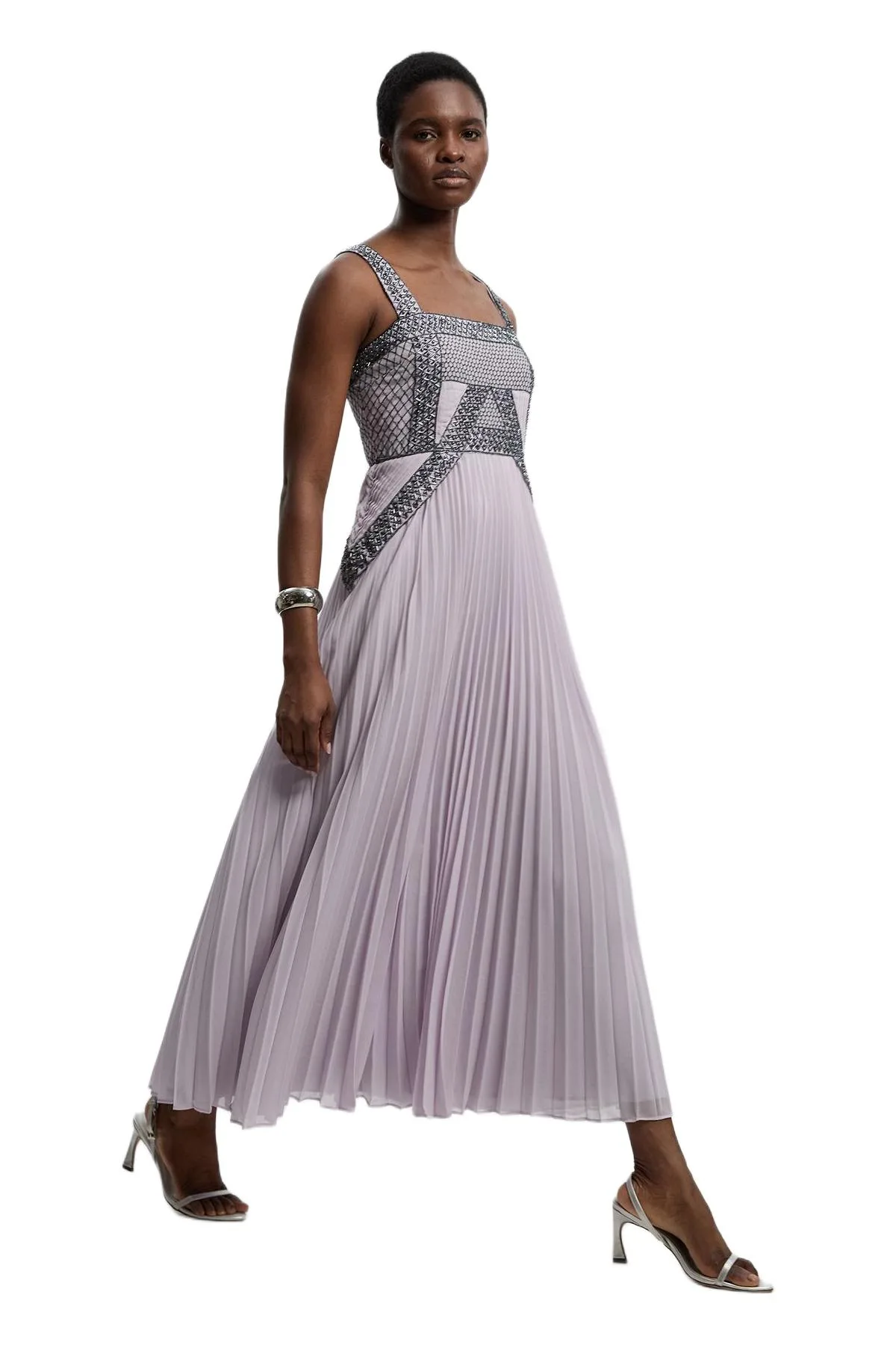 Embellished Pleated Woven Midi Dress by Karen Millen