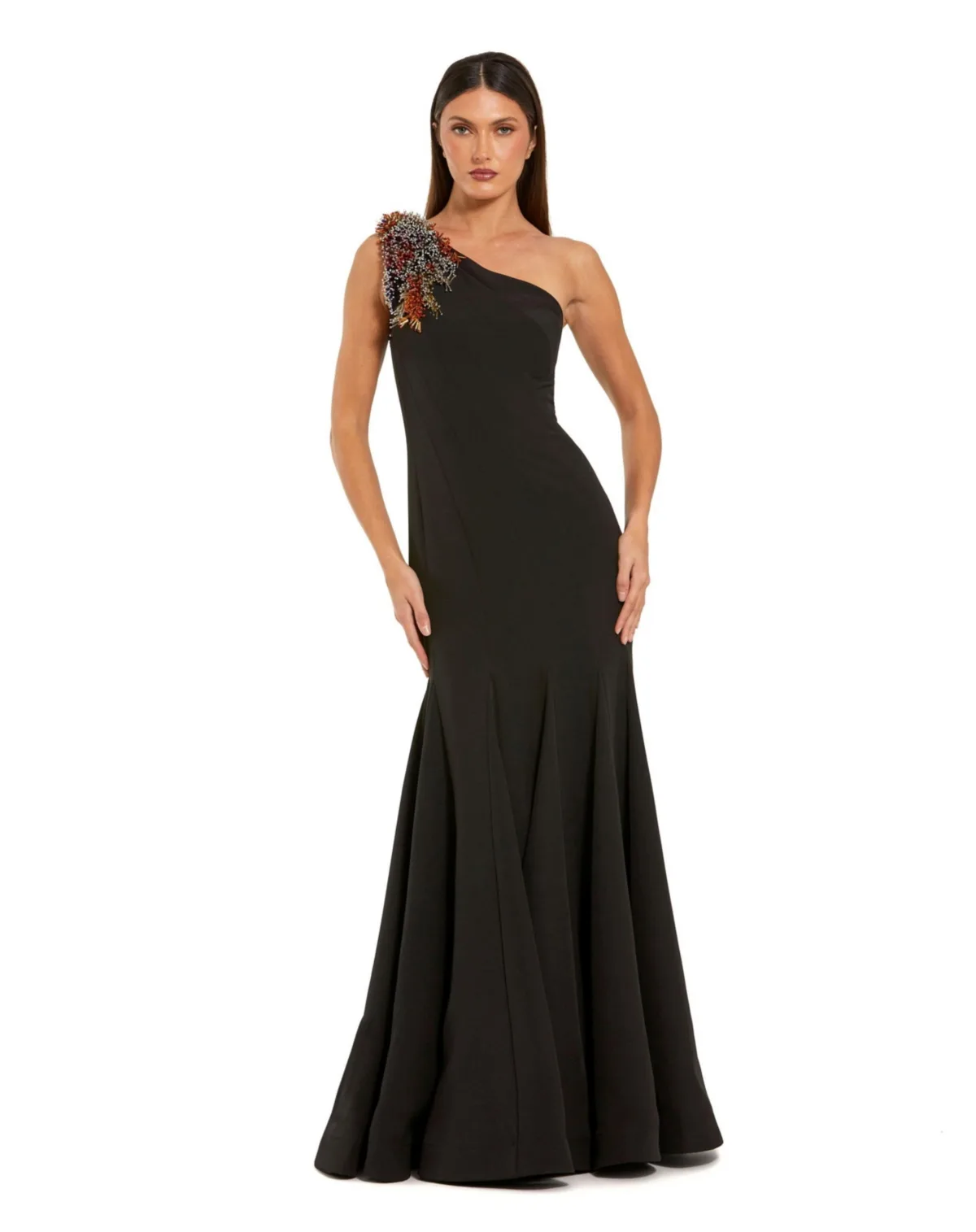 Crepe One Shoulder Mermaid Gown with Beading by Mac Duggal