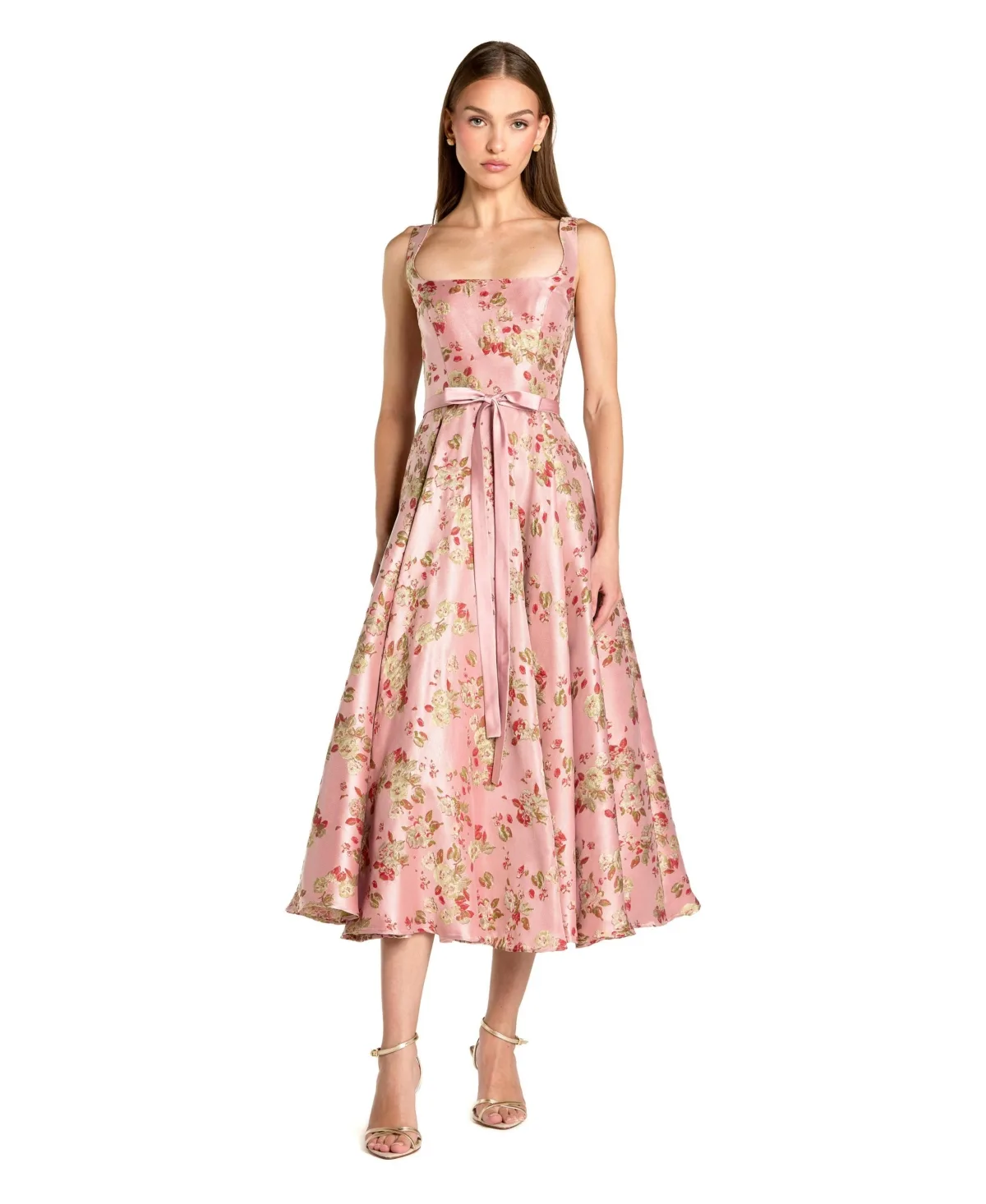 Sleeveless Brocade a Line Midi Dress