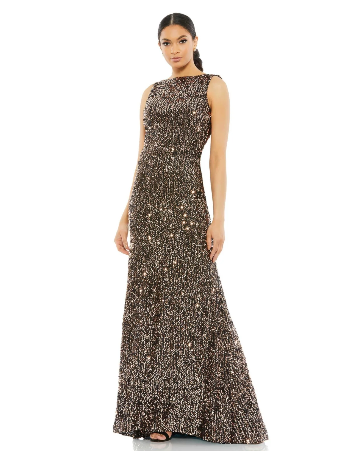 Ieena Sequined Sleeveless Draped Cowl Back Gown