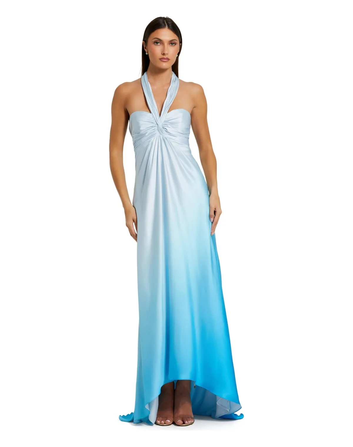 Charmeuse Tie Halter Neck Ombre Gown by Mac Duggal