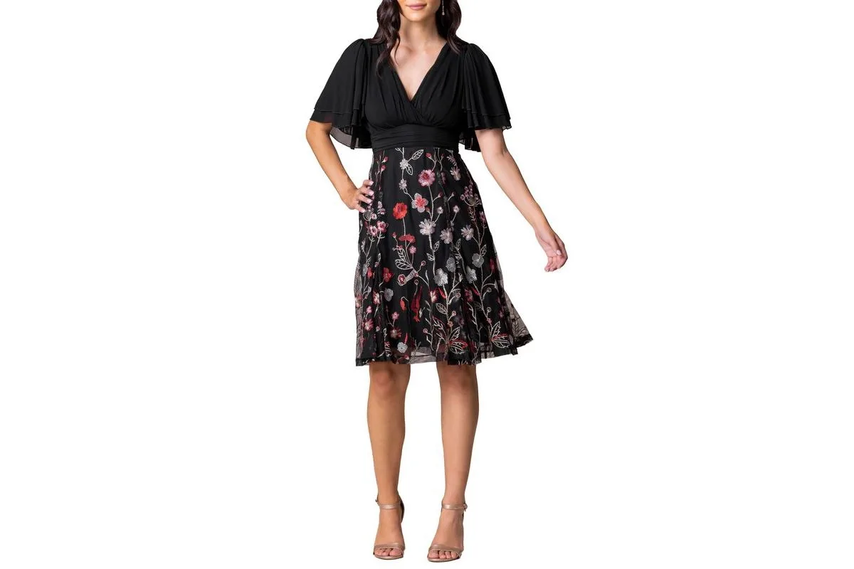 Lillian Embroidered Mesh Midi Cocktail Dress by Kiyonna