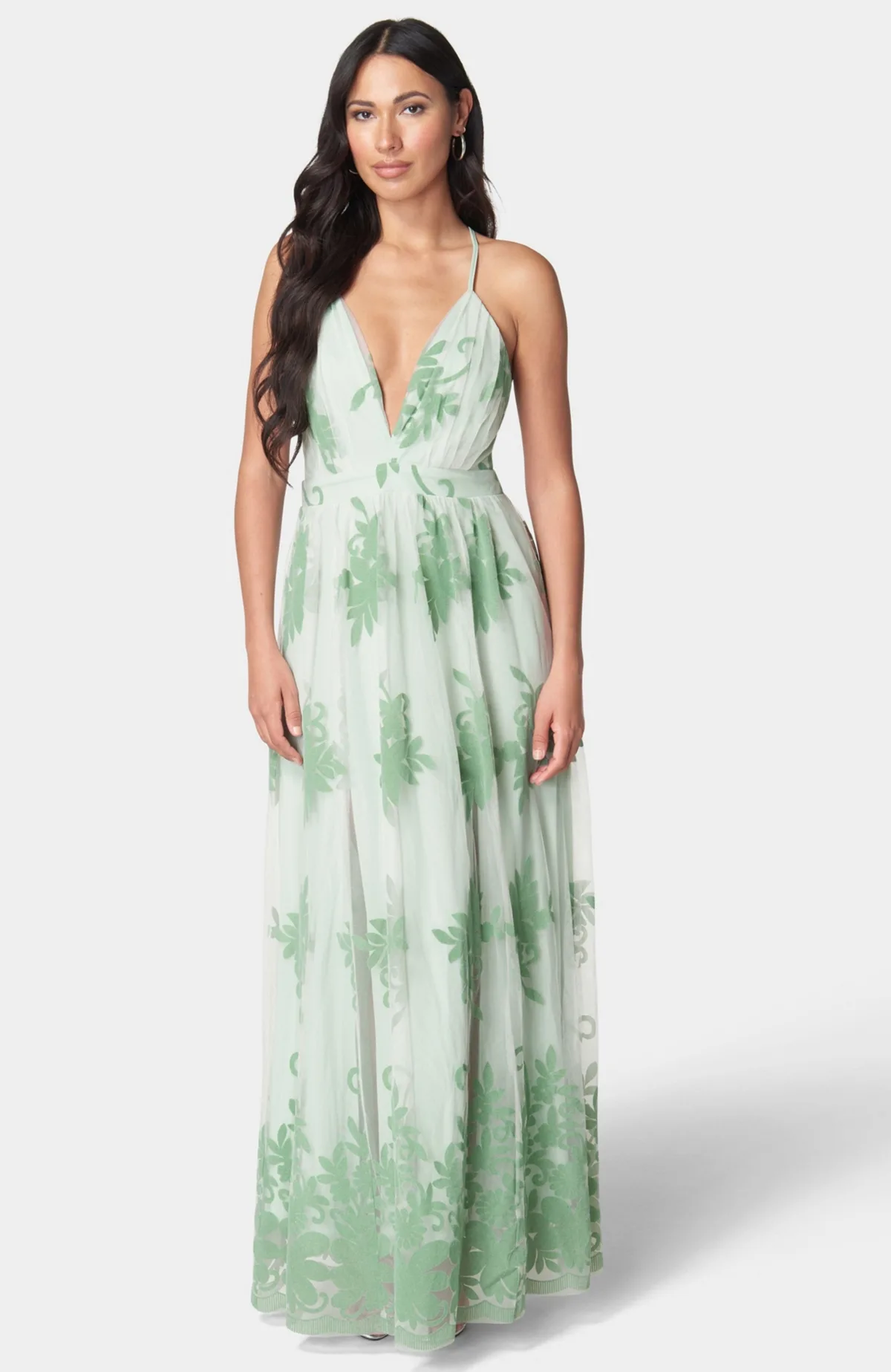 Plunge Neck Embroidered Maxi Dress by Bebe