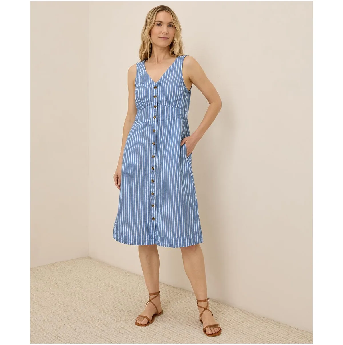 Cotton Canopy Linen Blend Button-Front Dress by Pact