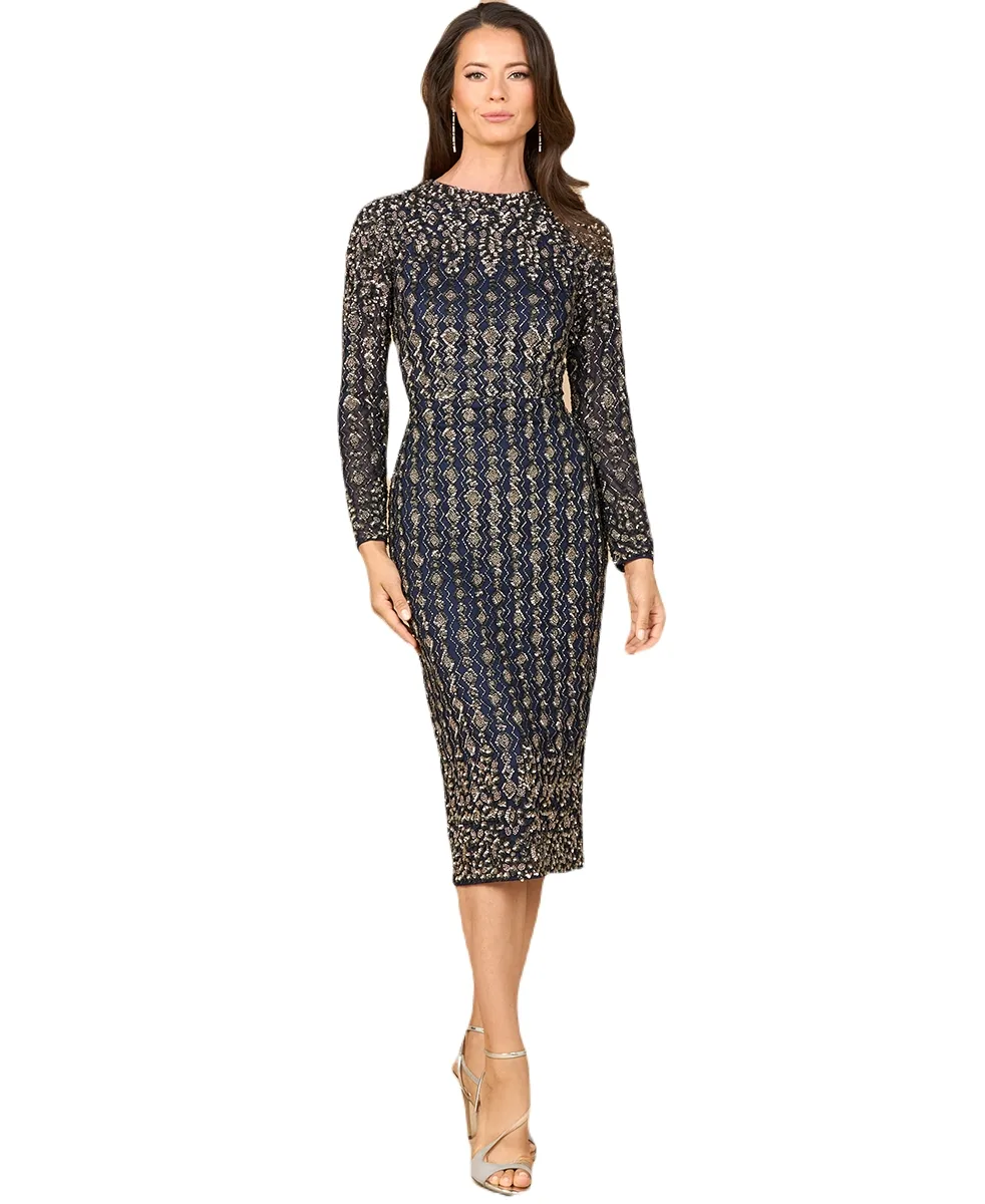 Beaded Midi Dress with Long Sleeves
